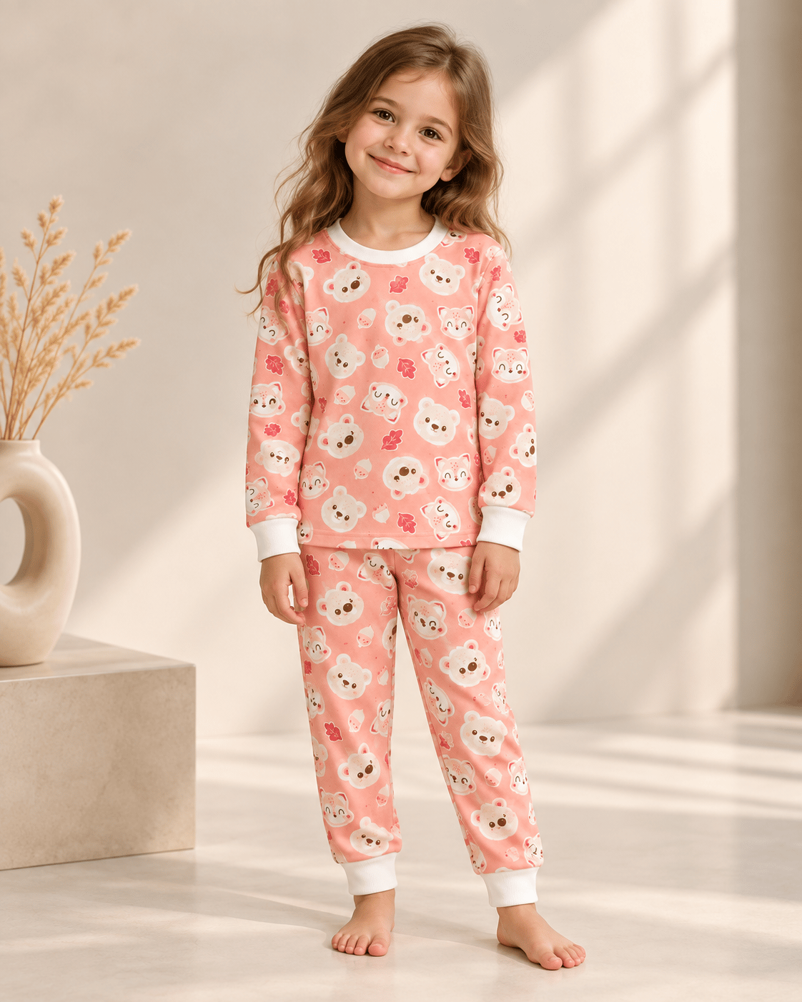 Sevimli Tilki Desenli Kalın Mevsimlik Pijama Takımı (Rahat Kalıp)