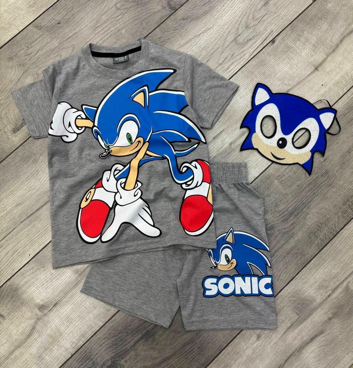 Sonic Baskılı Gri Şortlu Takım
