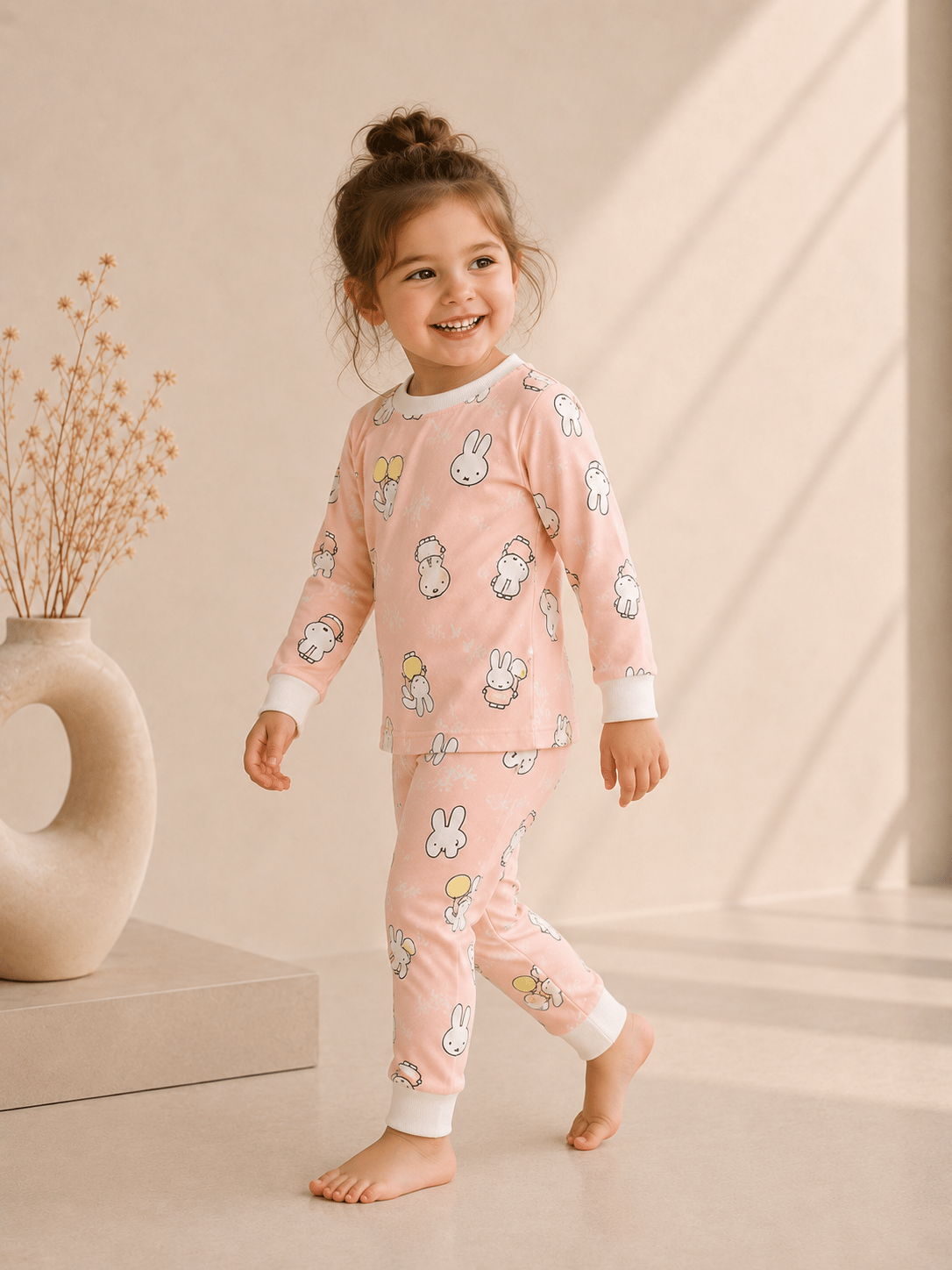 Tavşan Desenli Kalın Mevsimlik Pijama Takımı (Tam Kalıp)