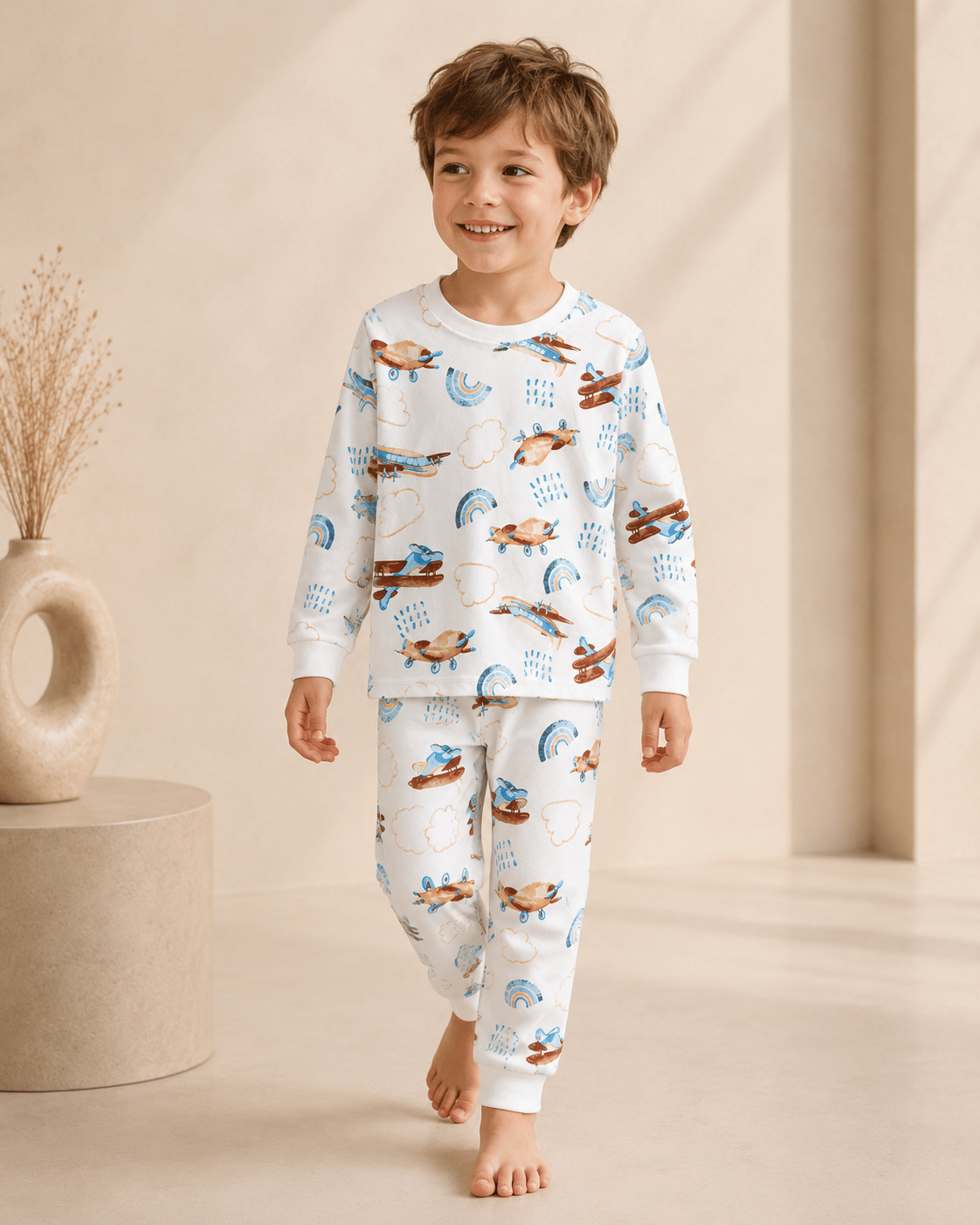 Uçak Desenli Kalın Mevsimlik Pijama Takımı
