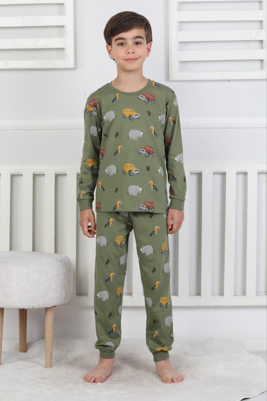 Yeşil Araba Desenli Mevsimlik Pijama Takımı