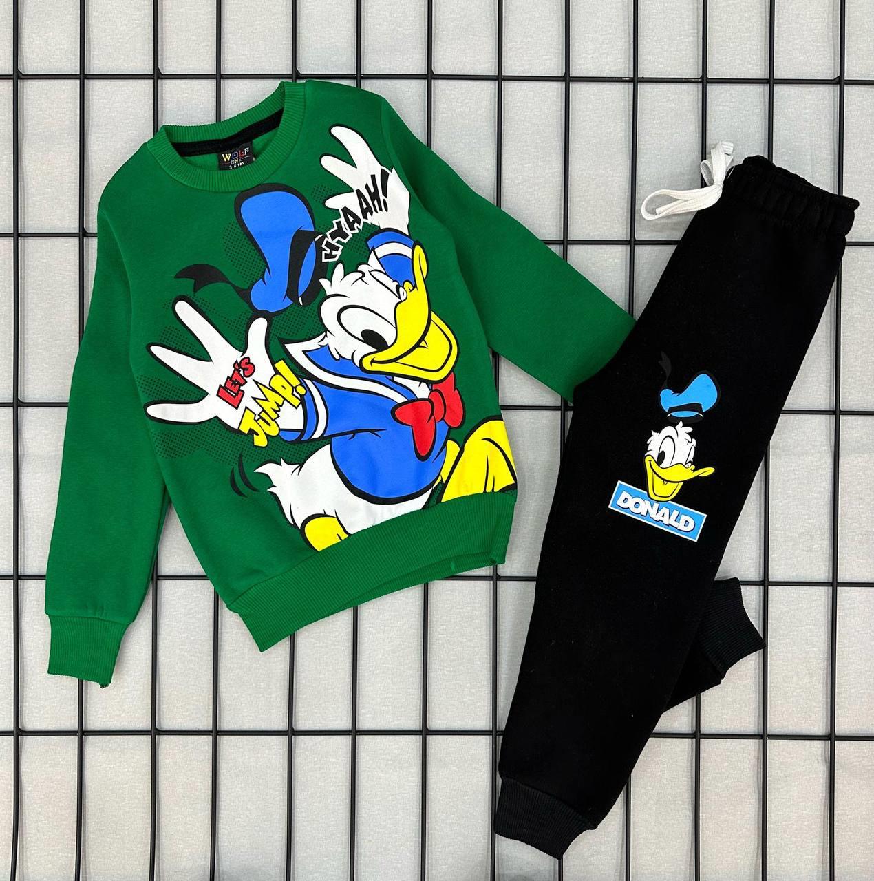 Yeşil Daffy Duck Baskılı İçi Polarlı Eşofman Takımı