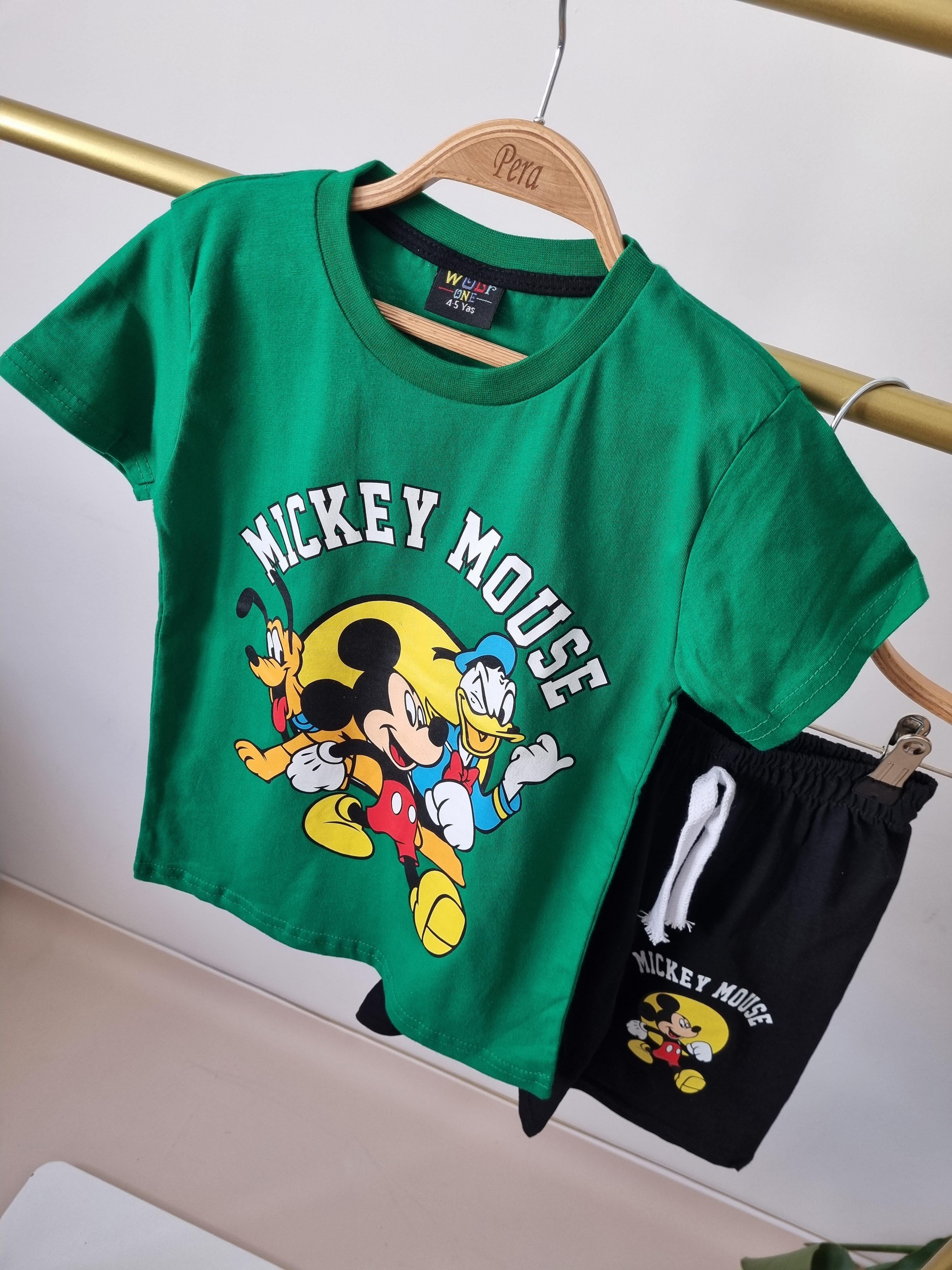 Yeşil Mickey Mouse Şortlu Takım