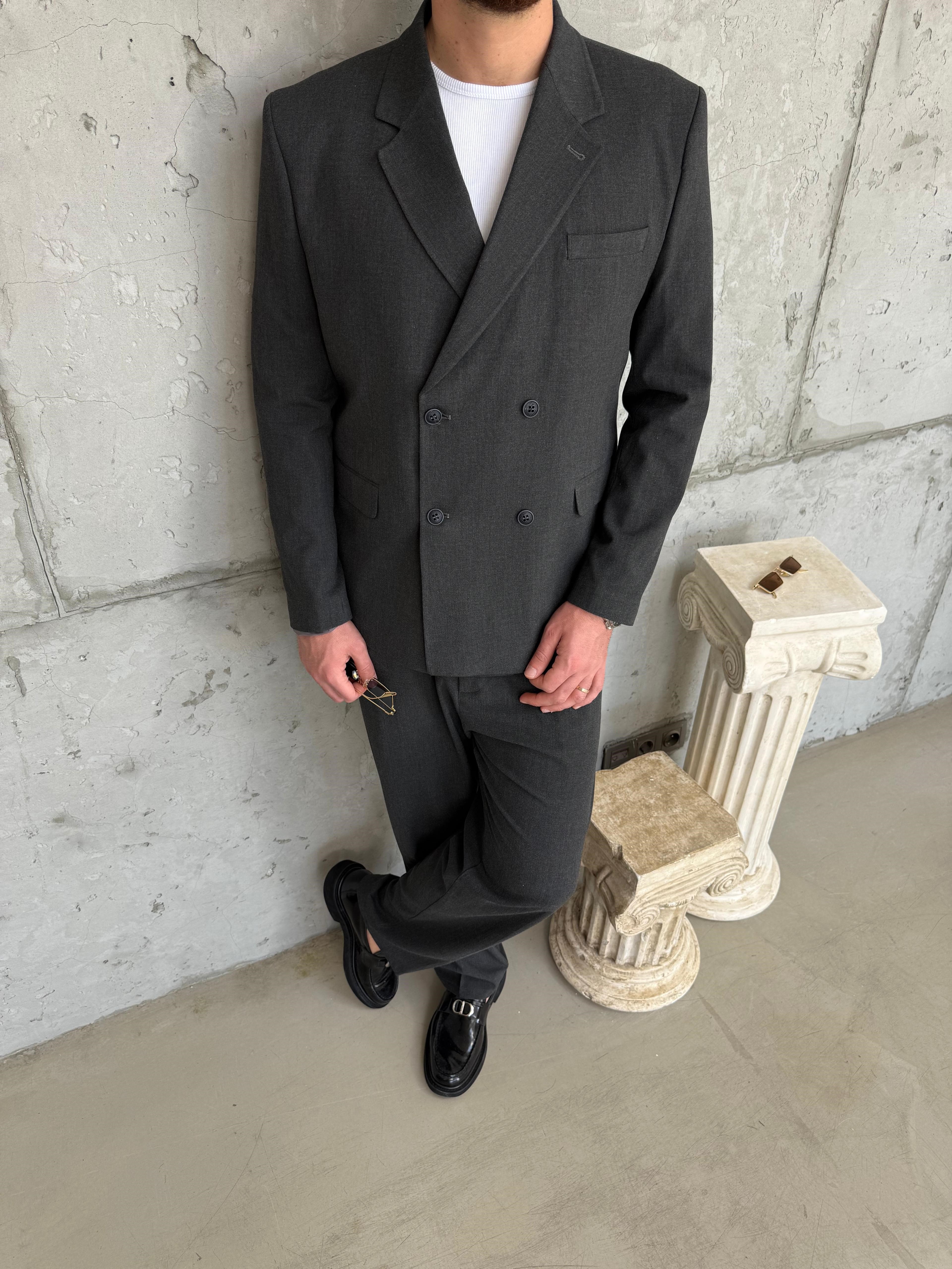 Antrasit Oversize Kruvaze Takım
