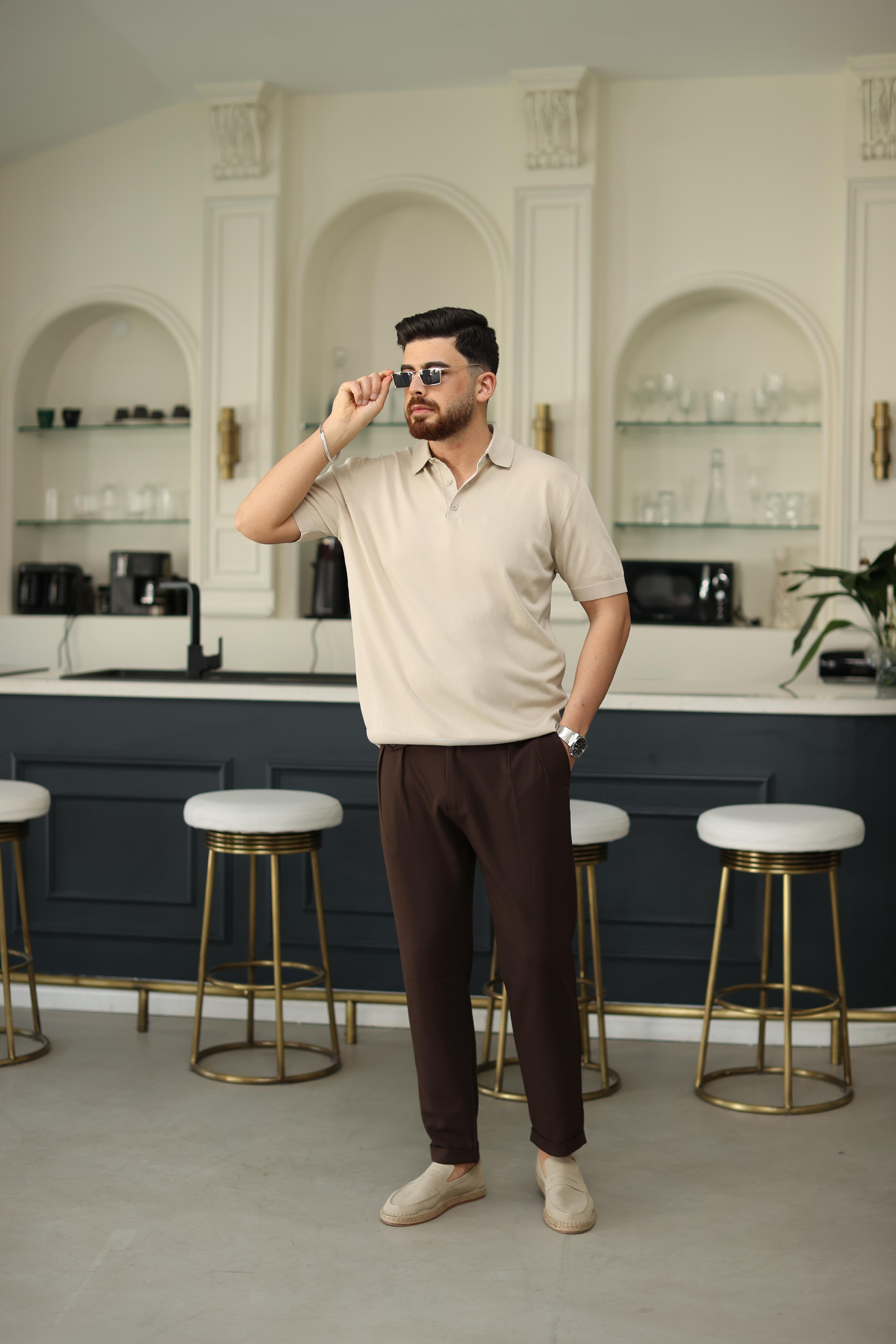 Basic Polo Yaka T-Shirt Krem