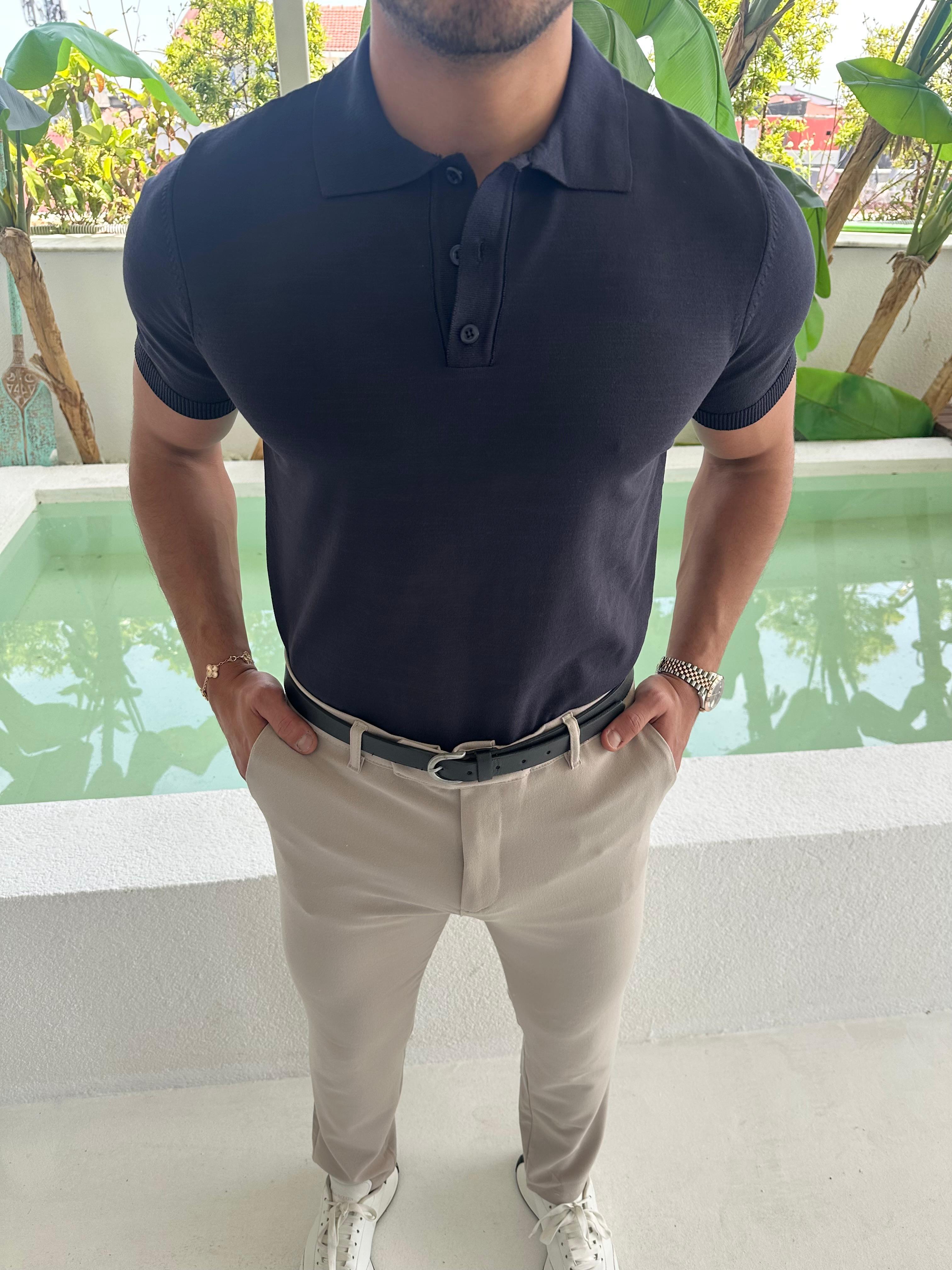 Basic Polo Yaka T-Shirt Lacivert