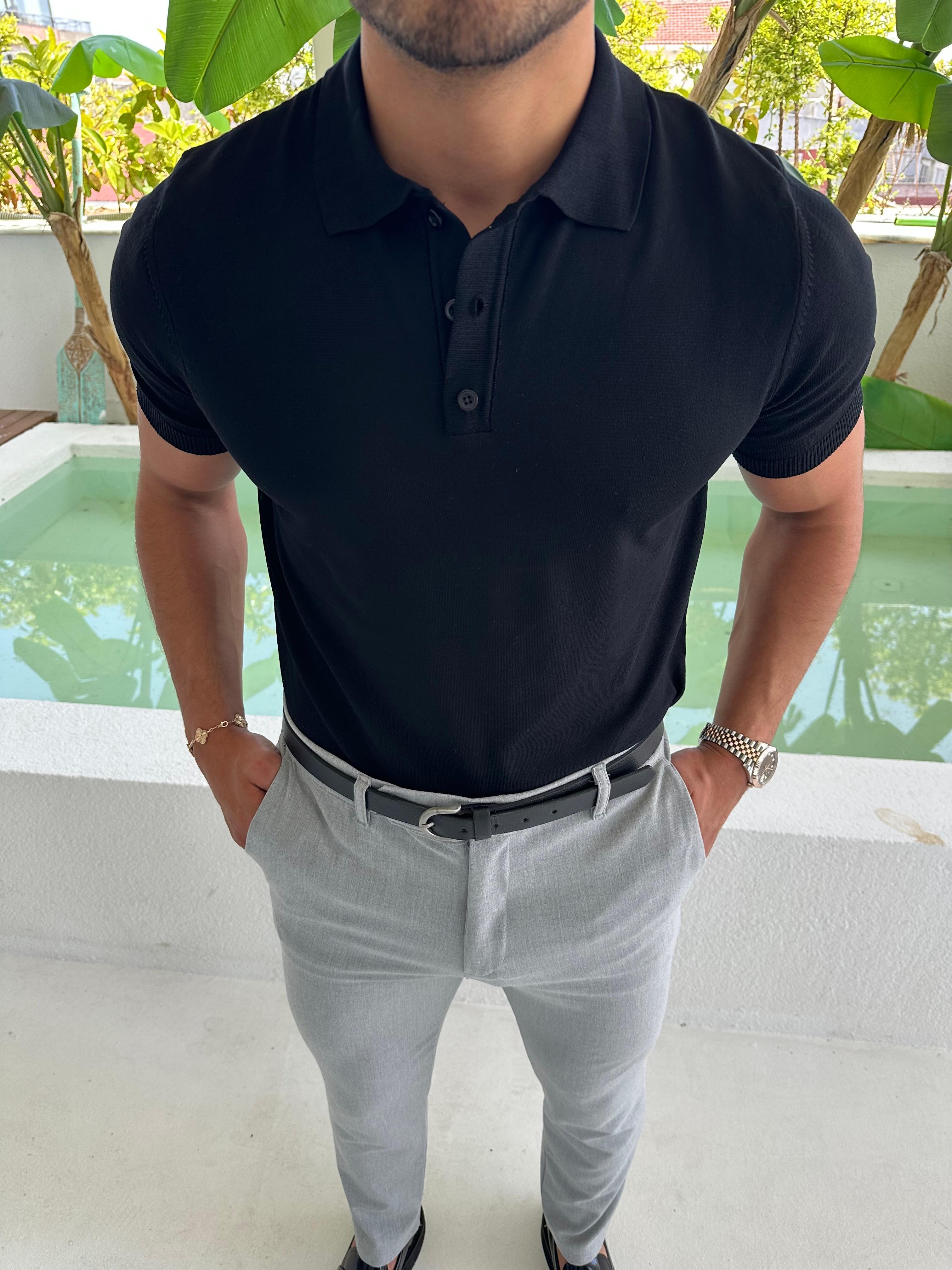 Basic Polo Yaka T-Shirt Siyah