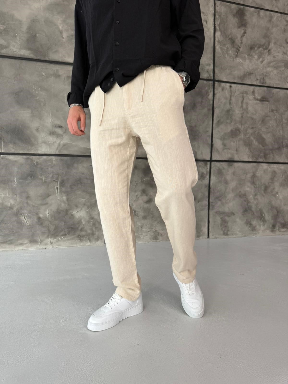 Bej Regular Fit Keten Pantolon