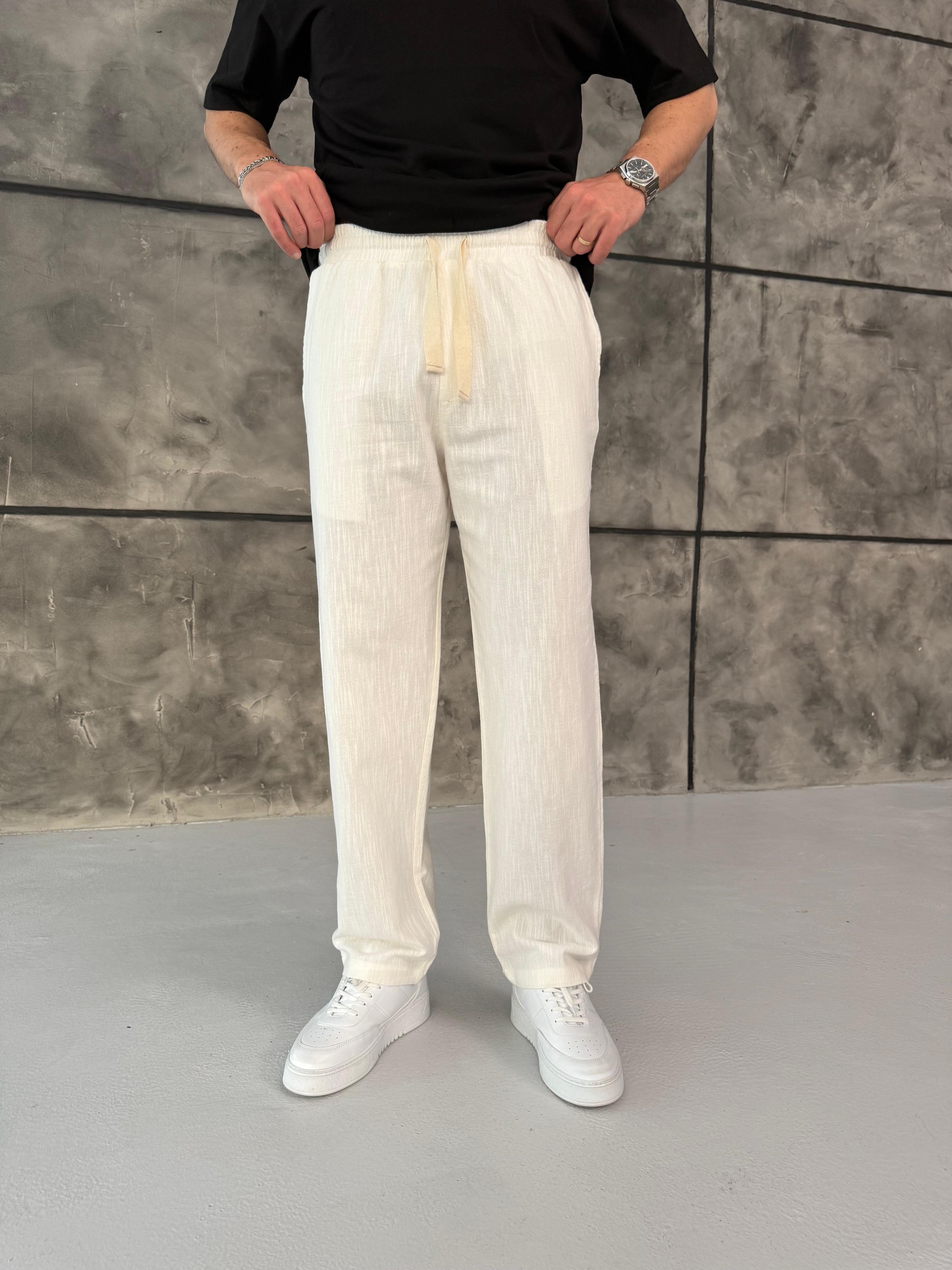 Beyaz Premium Keten Pantolon