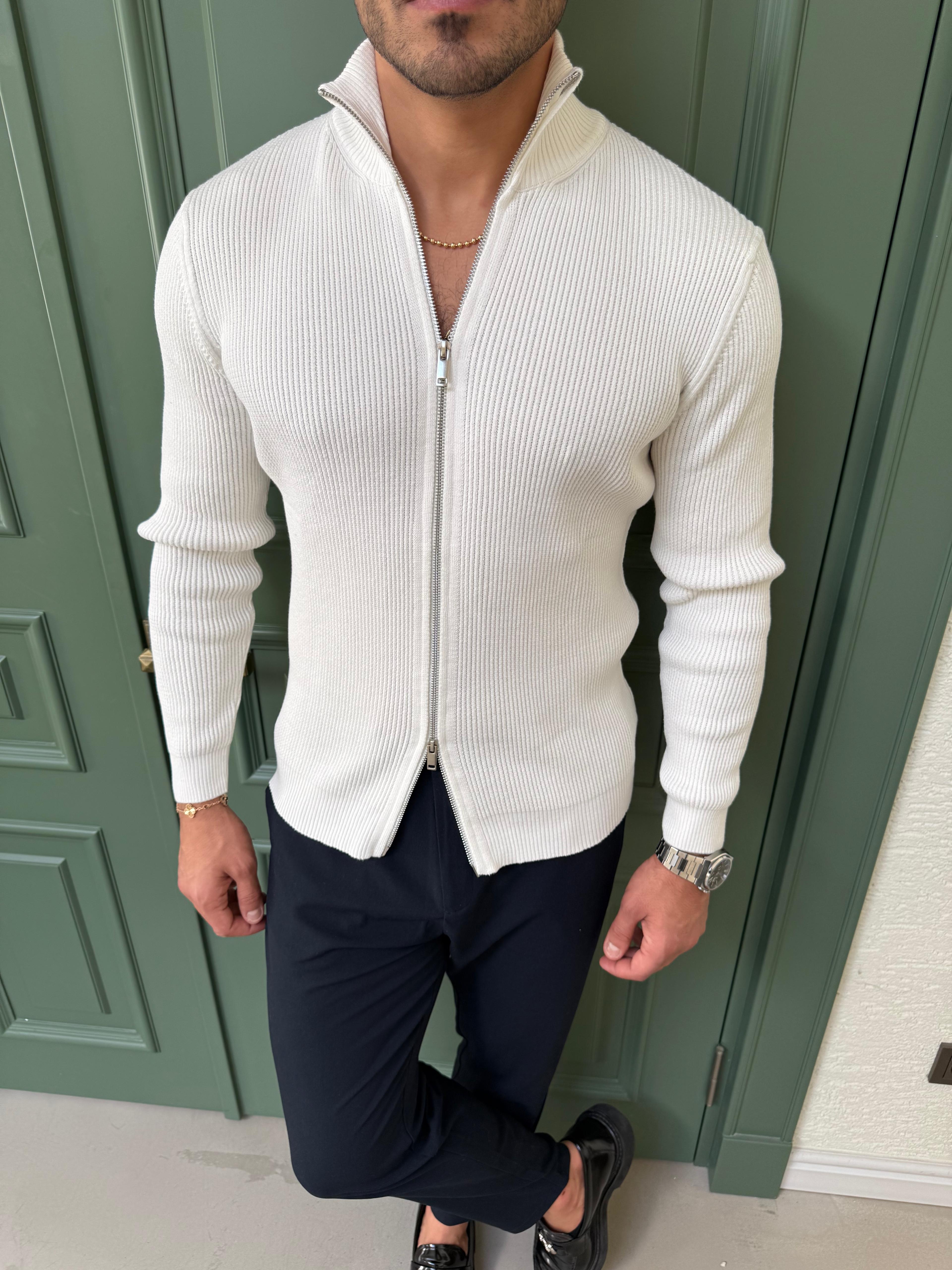 Beyaz Slimfit Hırka