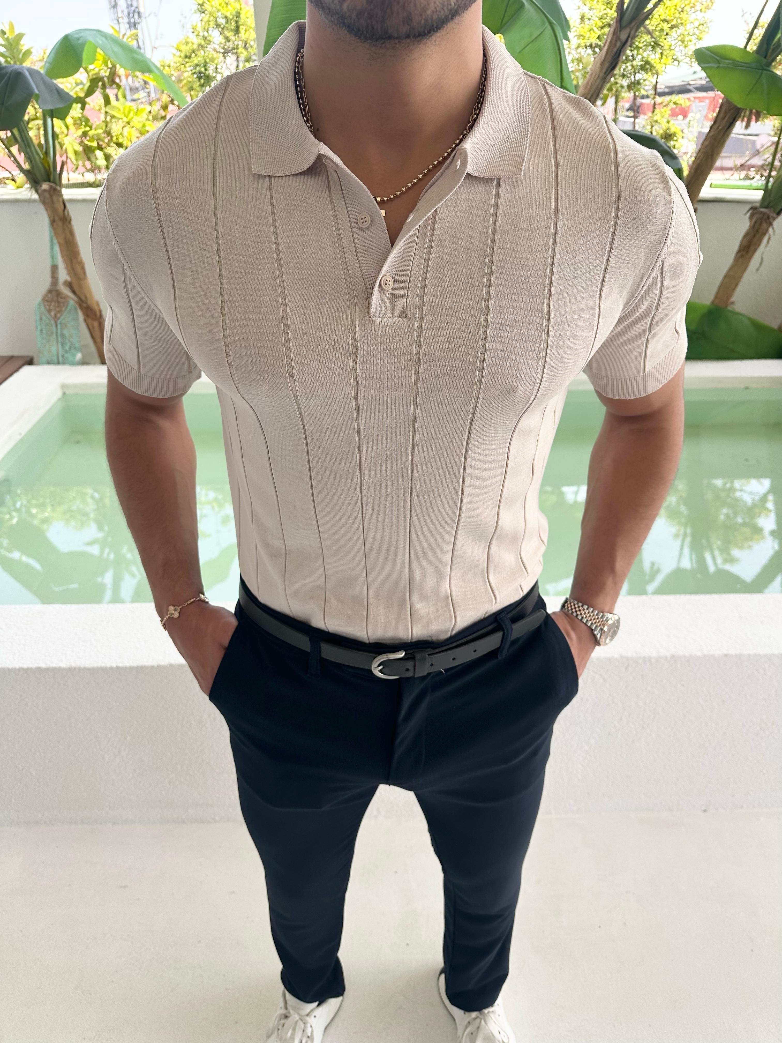 Fitilli Polo Yaka T-Shirt Krem