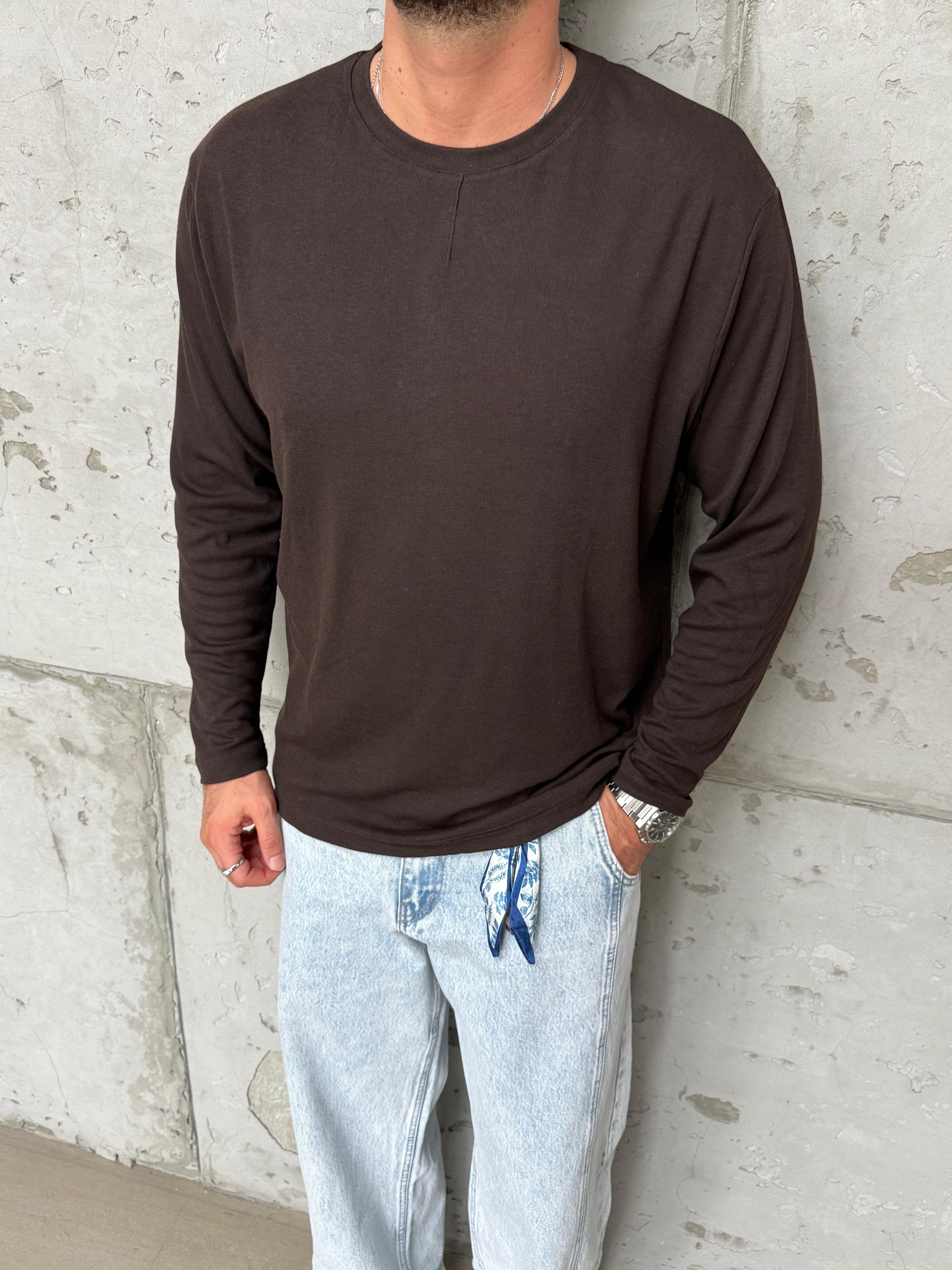 Kahverengi Dikiş Detay Sweatshirt