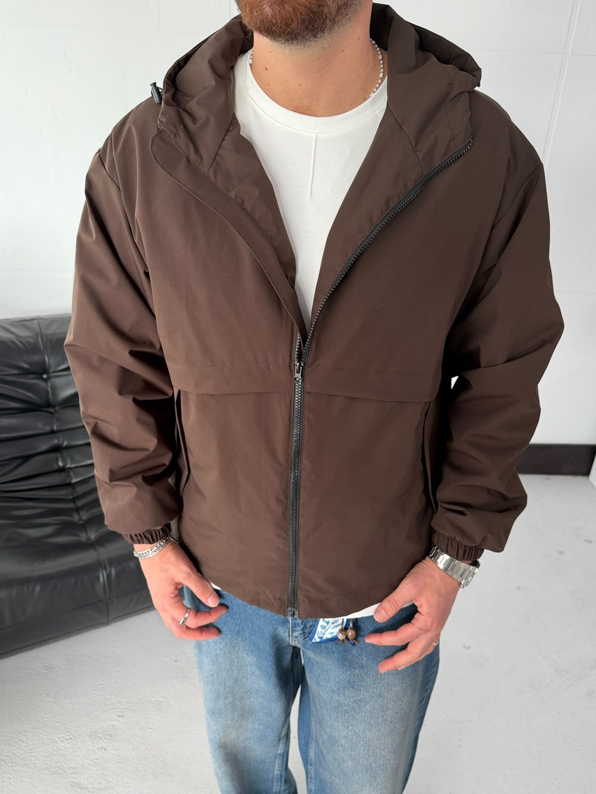 Kahverengi Oversize Yağmurluk