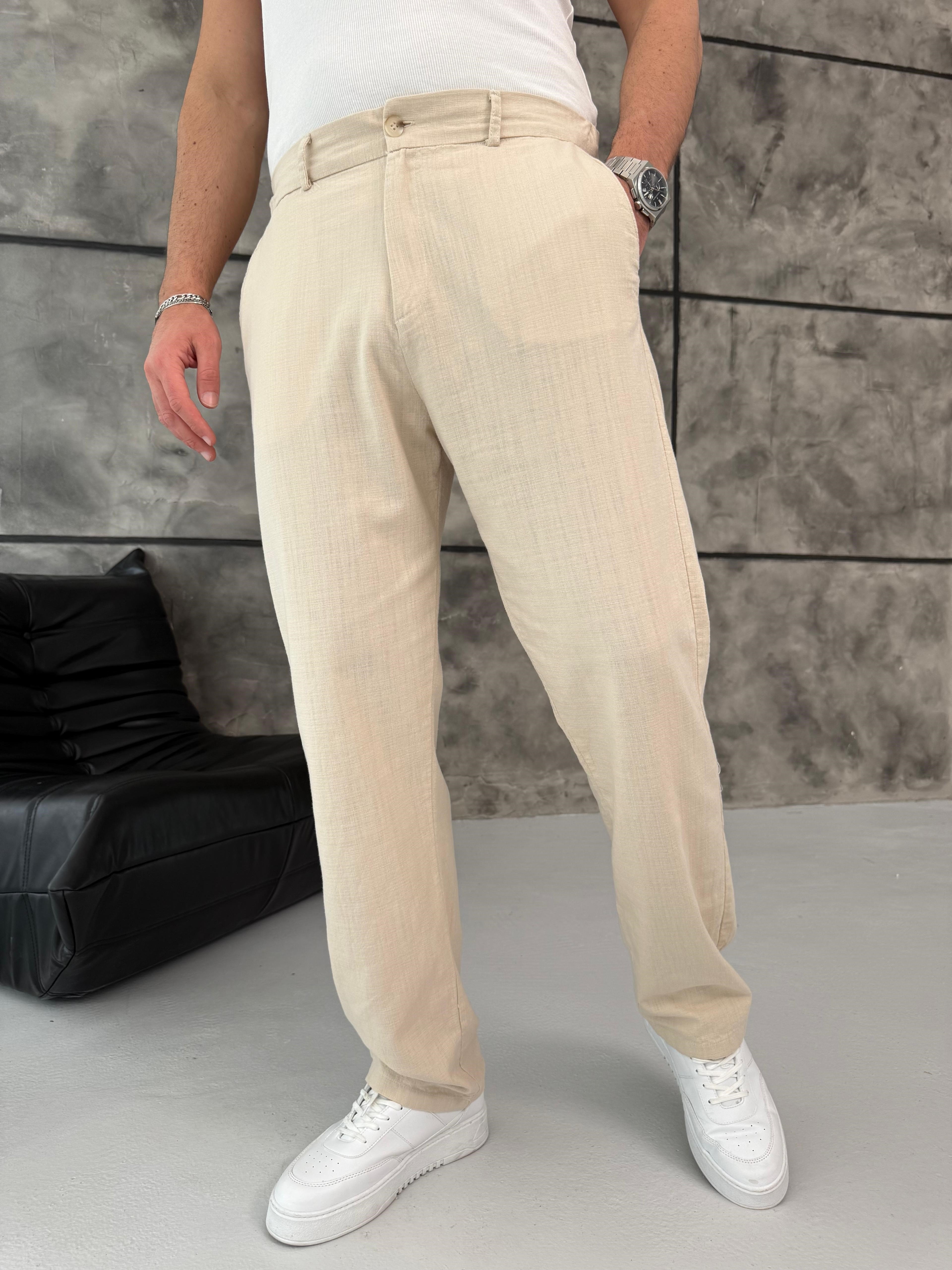 Keten Baggy Pantolon Krem