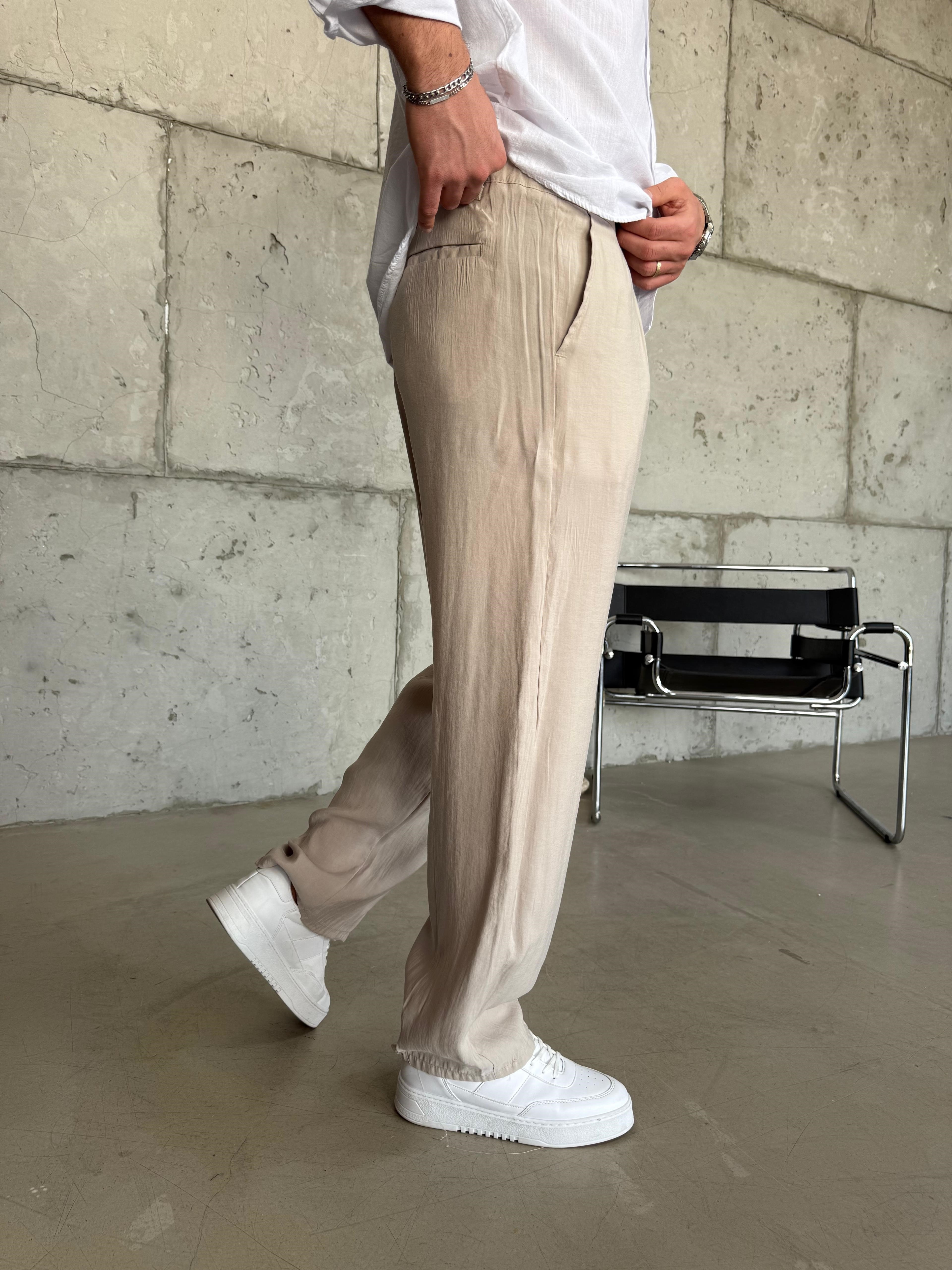 Krem  Modal Kumaş Baggy Pantolon