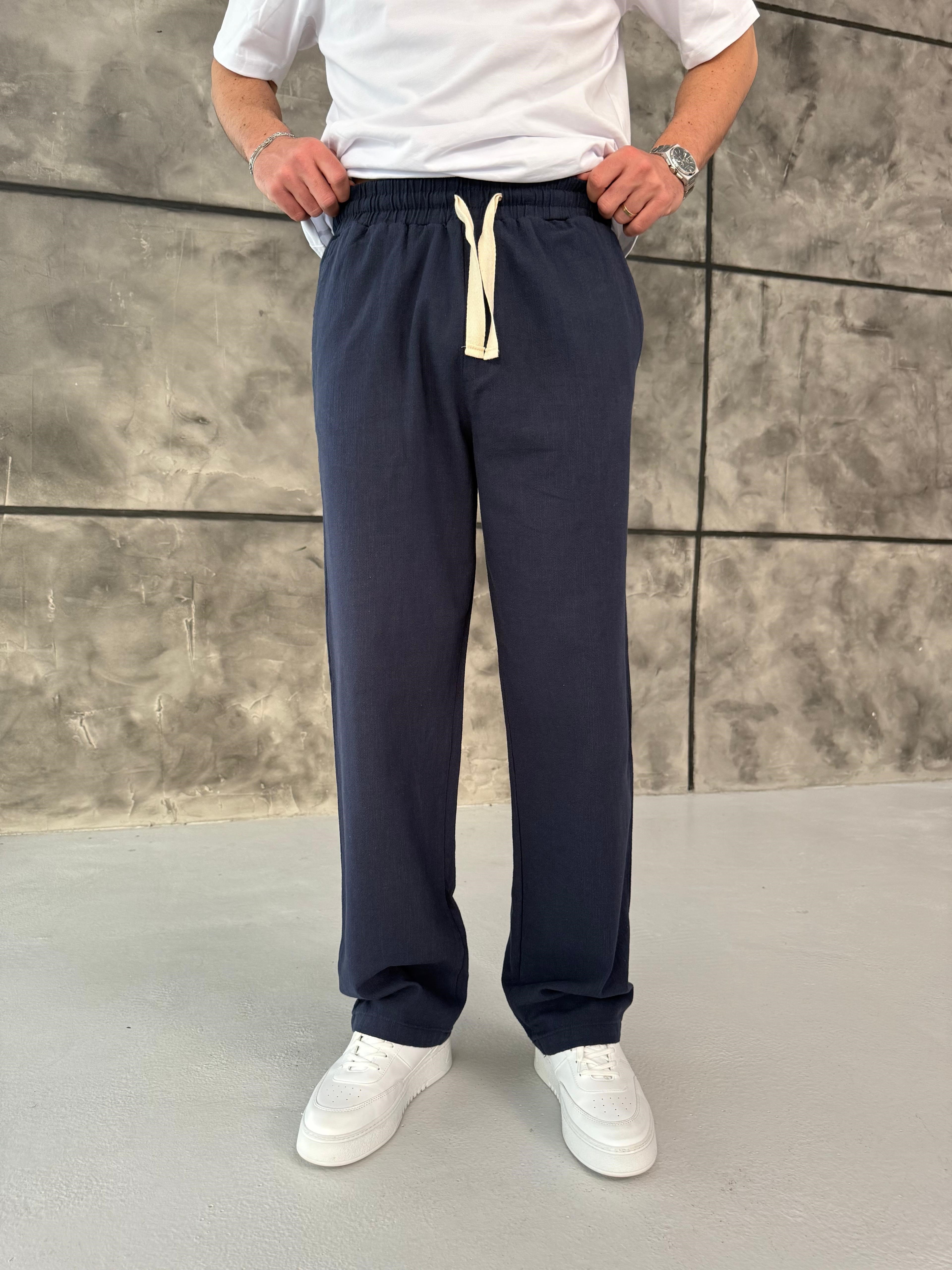 Lacivert Premium Keten Pantolon