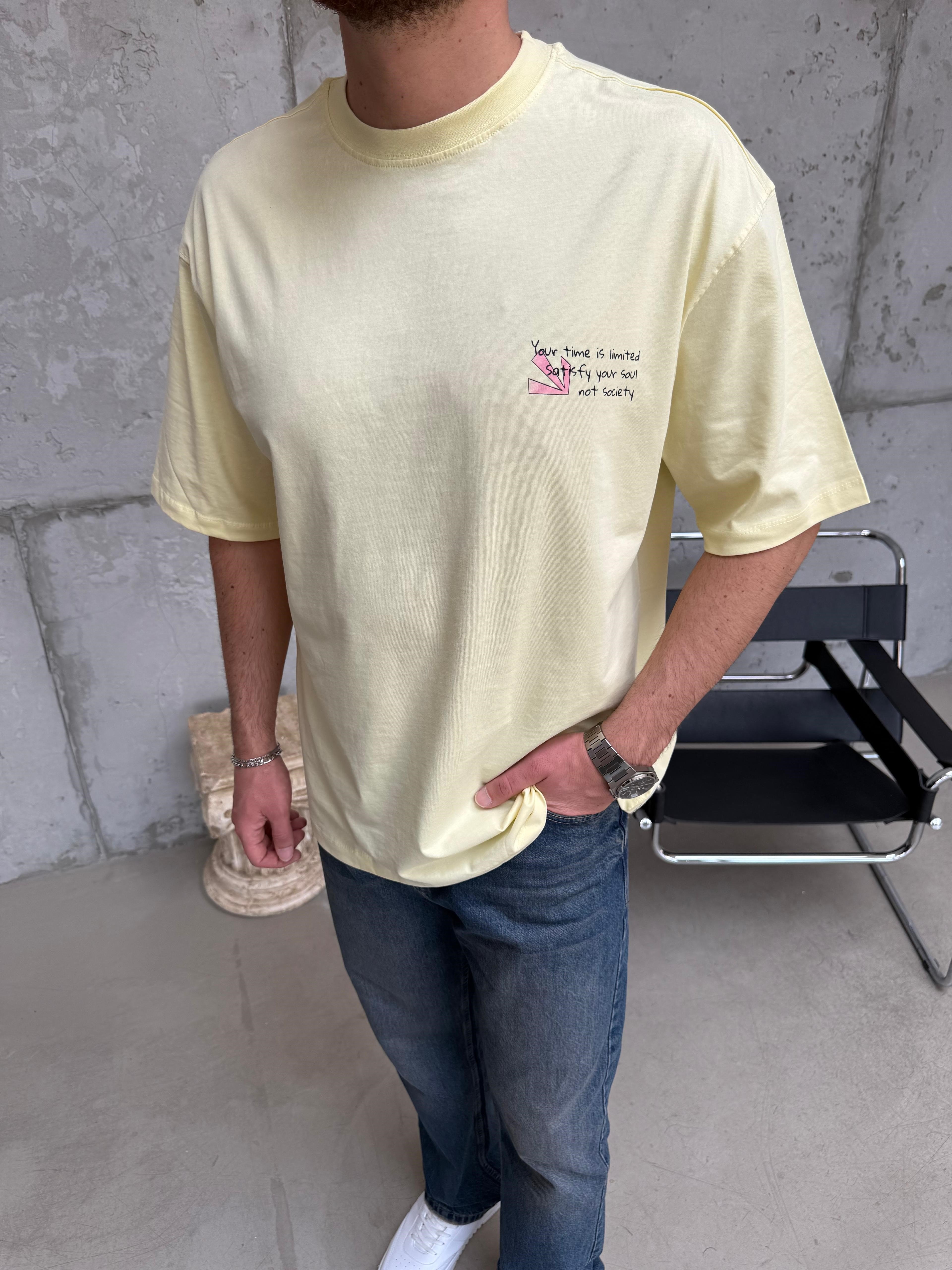 Şehir Baskı Oversize T-Shirt Sarı