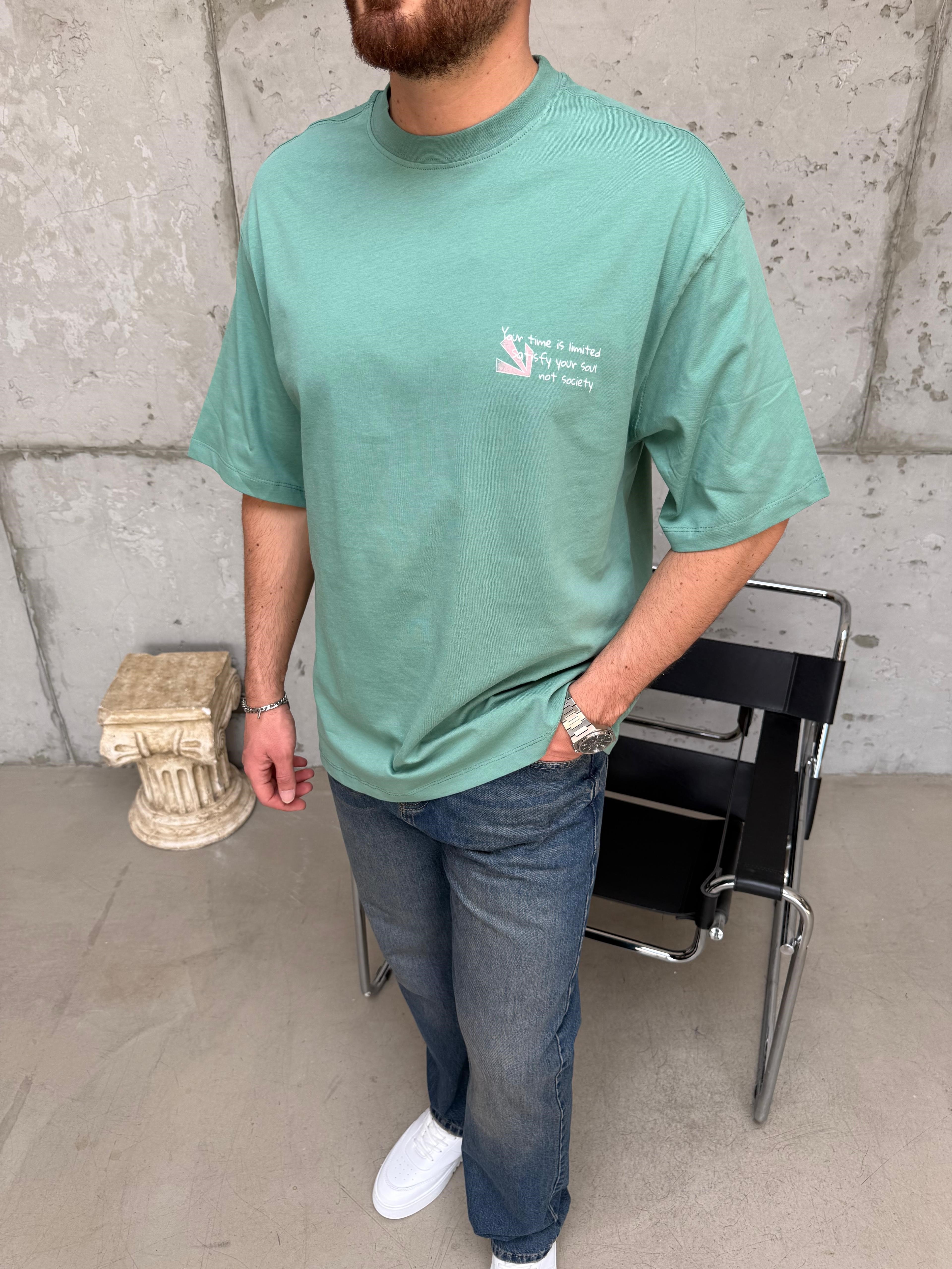 Şehir Baskı Oversize T-Shirt Yeşil