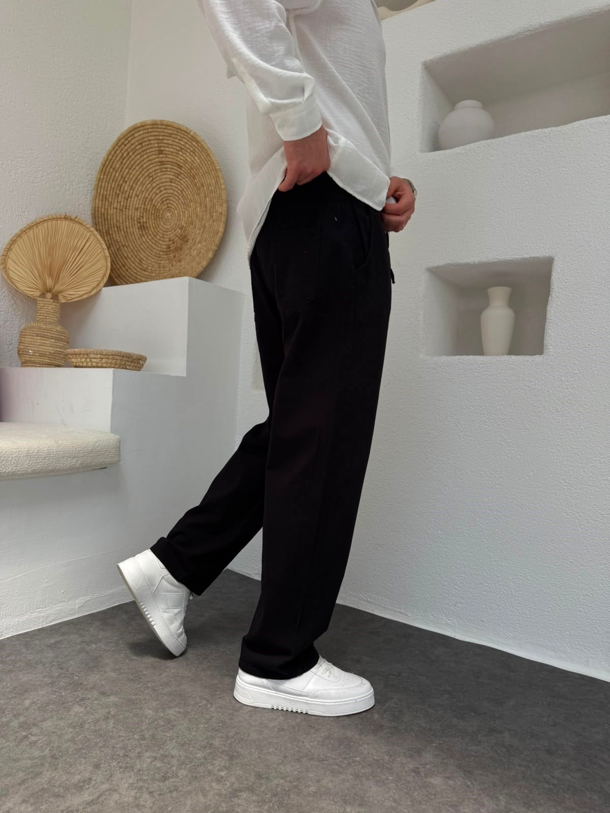 Siyah Gabardin Baggy Pantolon