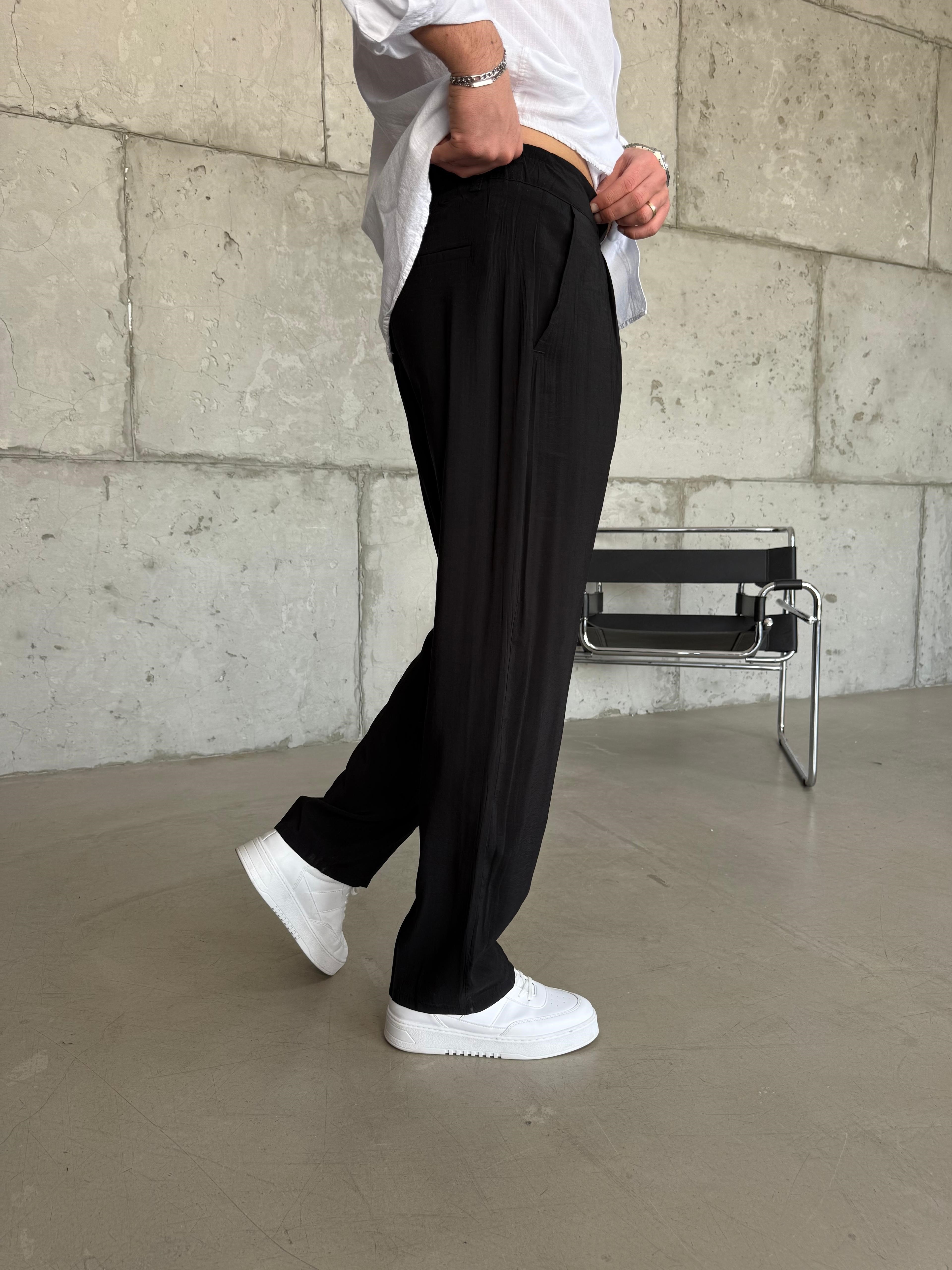 Siyah Modal Kumaş Baggy Pantolon