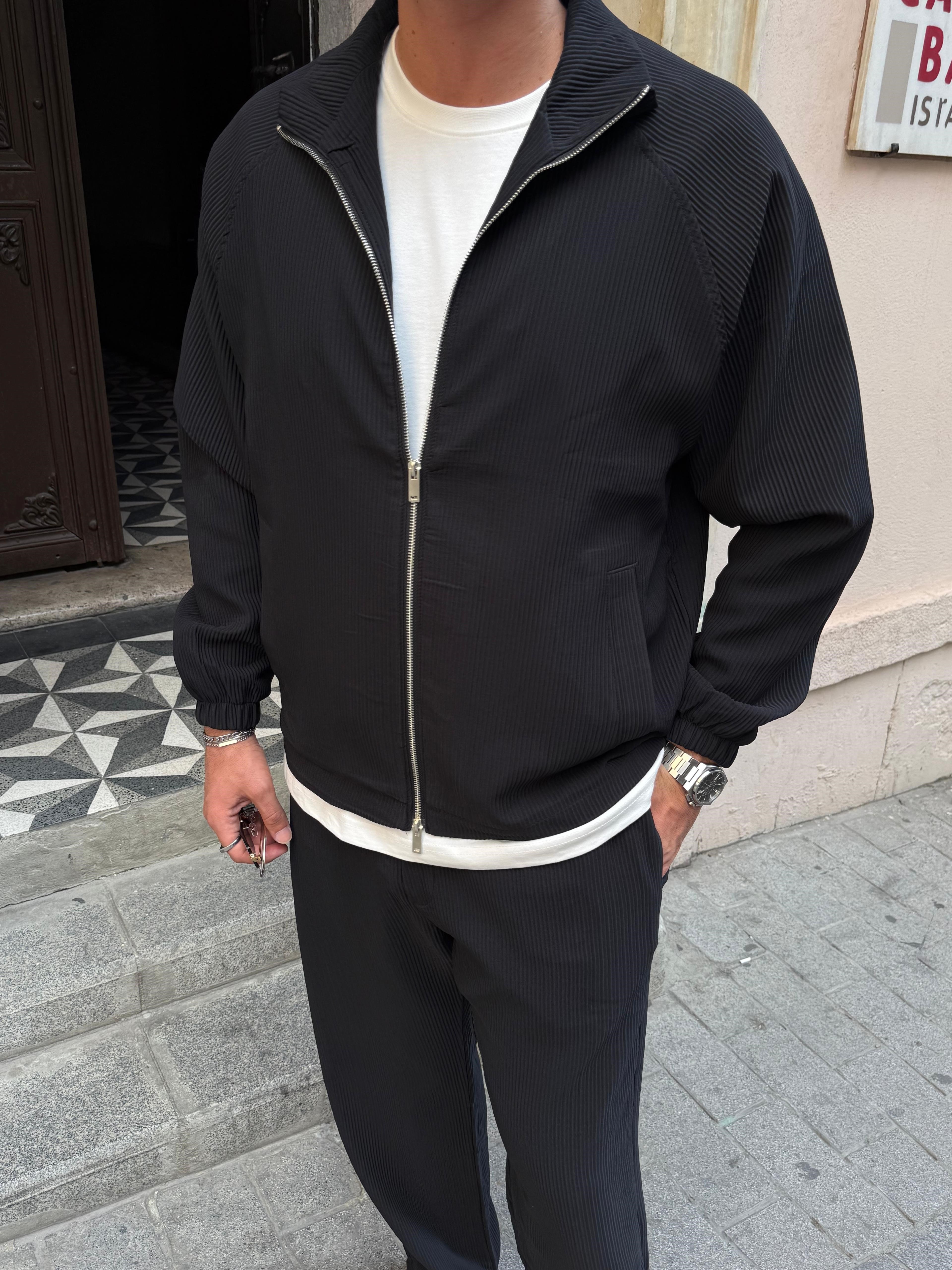 Siyah Oversize Fitilli Ceket Pantolon
