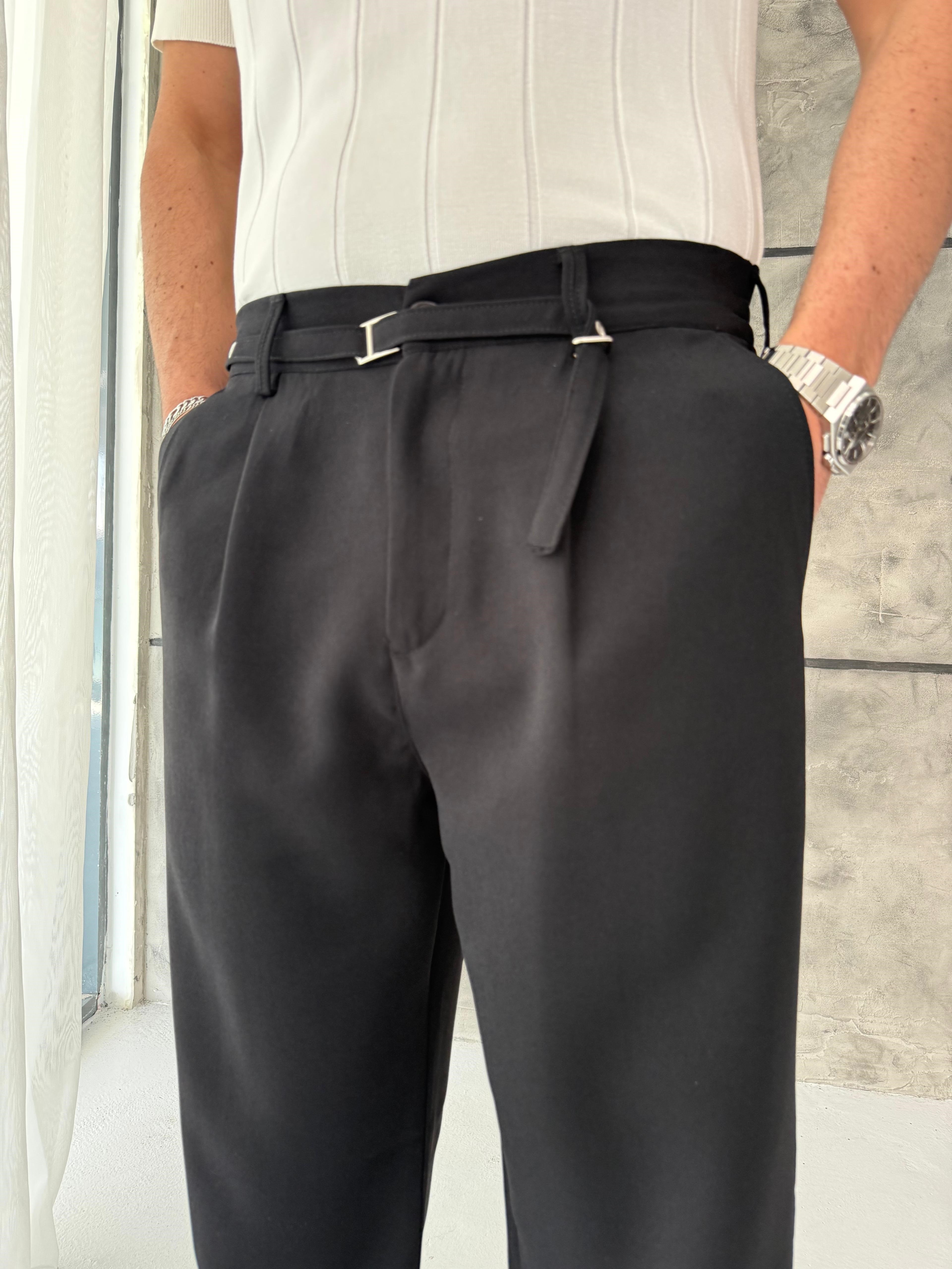 Siyah Premium Kemer Detaylı Pantolon