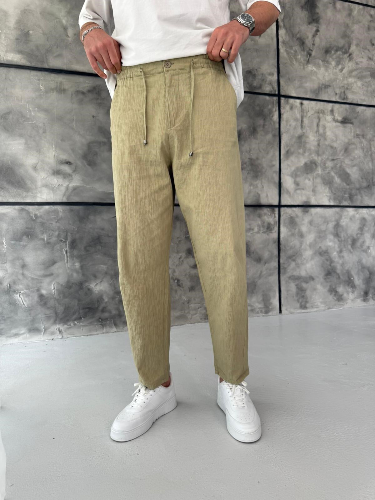 Yeşil Gofre Kumaş Boyfriend Jogger