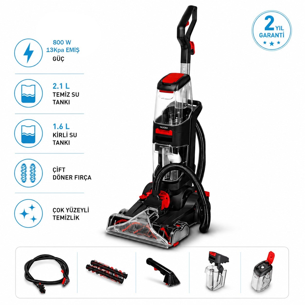 Yasomi Clean Force Pro Dikey Halı-Koltuk Yıkama ve Leke Çıkarma Makinesi