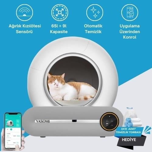 Yasomi Smart Cat Cleaner 9lt Kapasiteli ve Wifi Uygulama Bağlantılı Kedi Tuvaleti