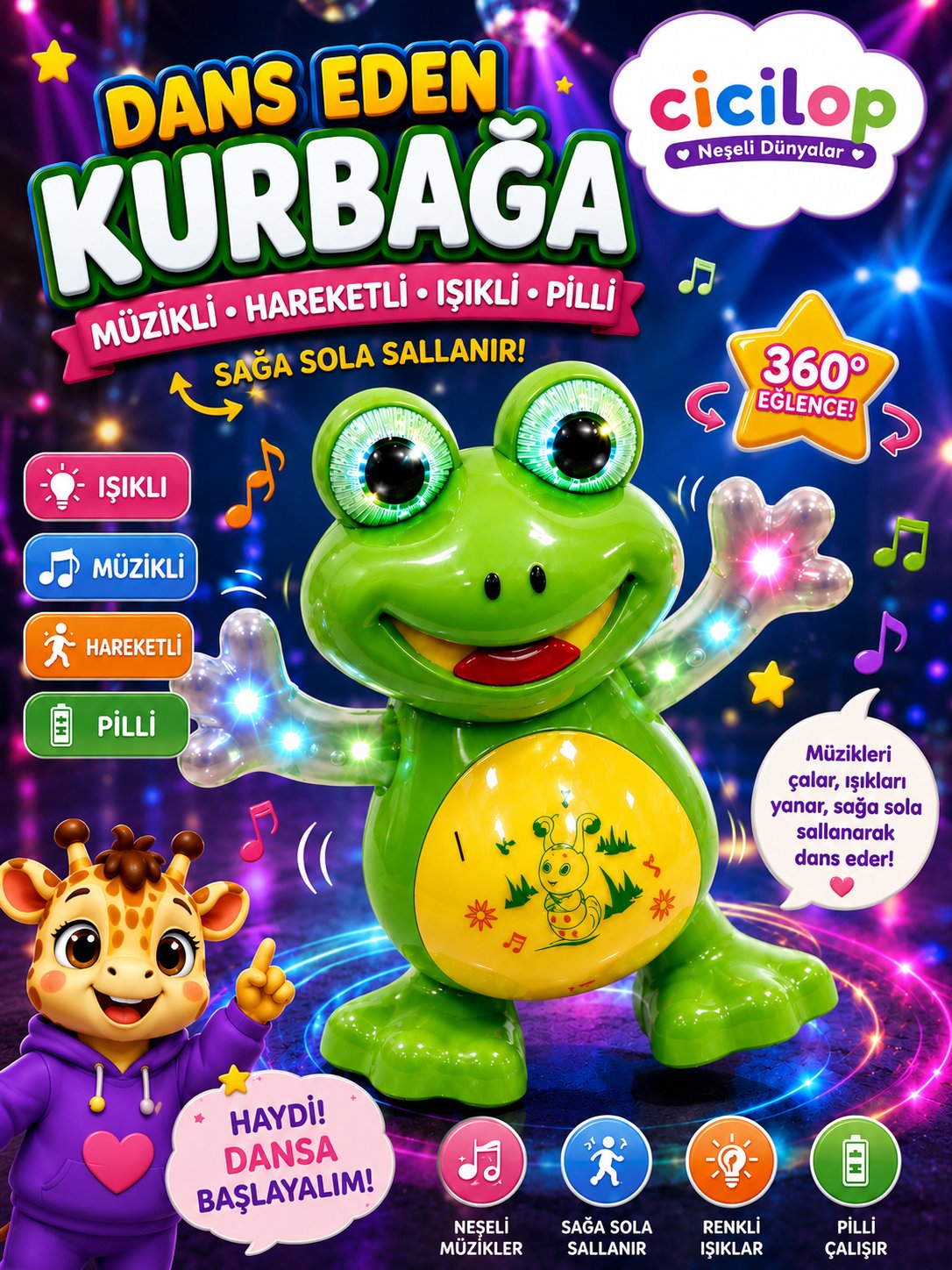 Dans Eden Kurbağa Işıklı Ve Müzikli 