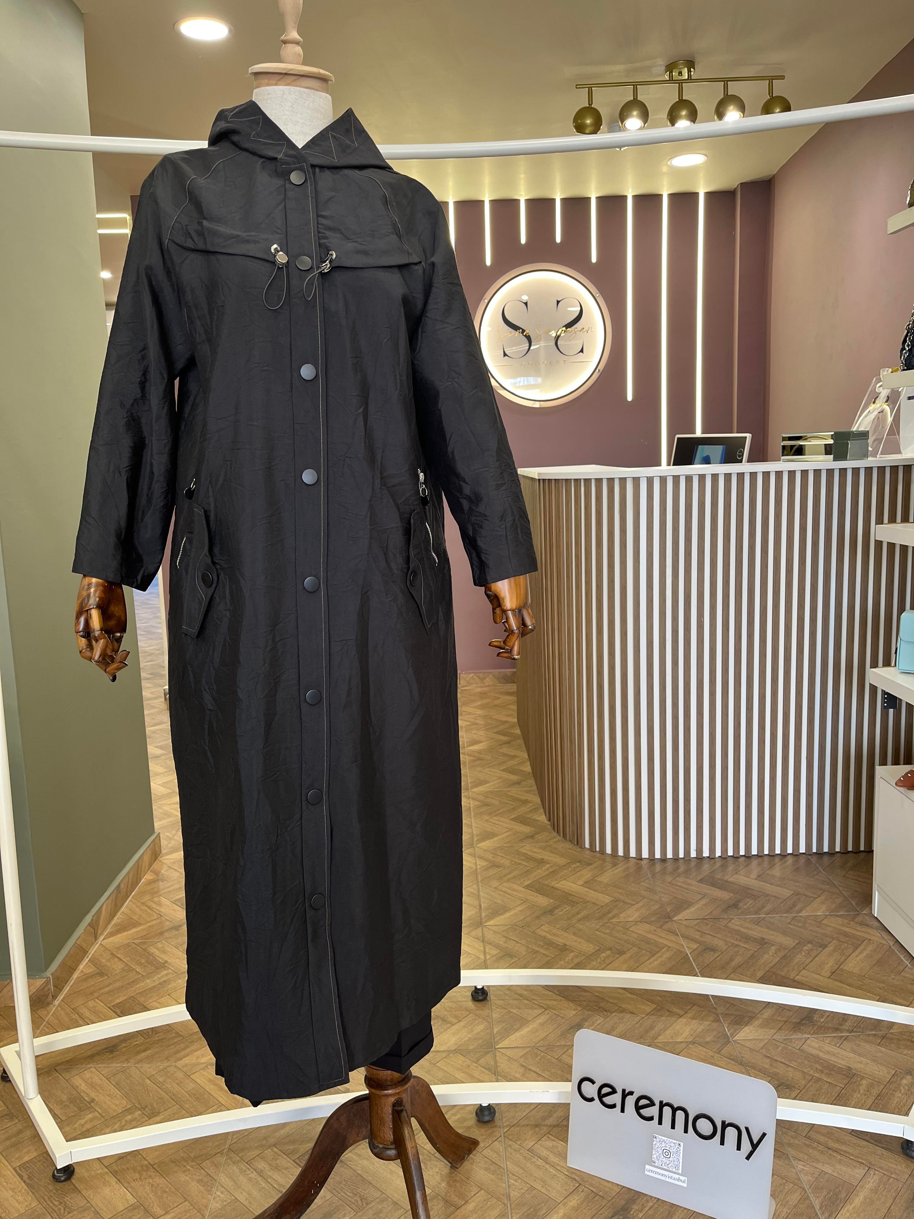 ZİKZAK DİKİŞLİ KAPÜŞONLU TRENÇKOT