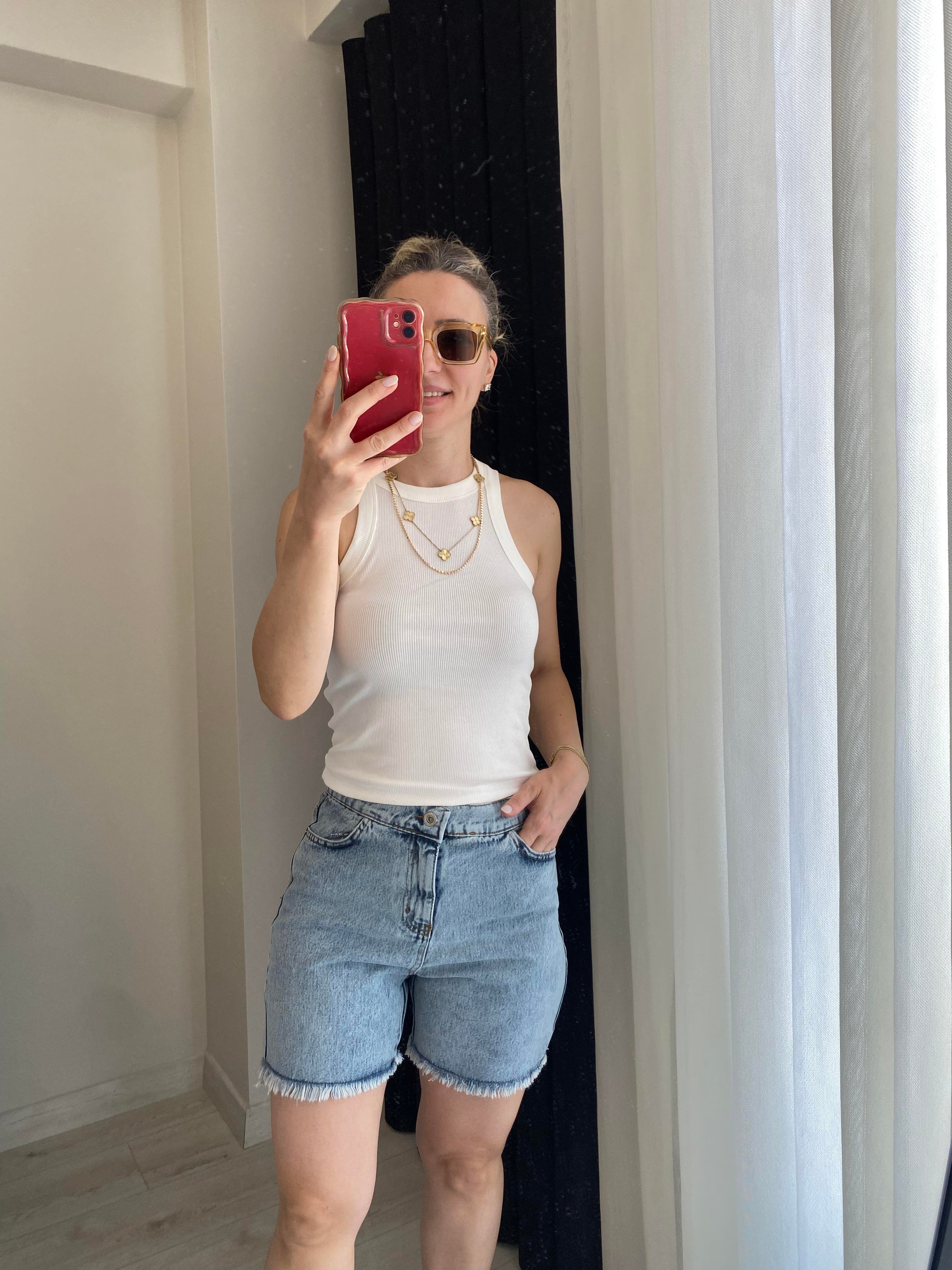 Halter Yaka Fitilli Beyaz Basic Atlet Beyaz