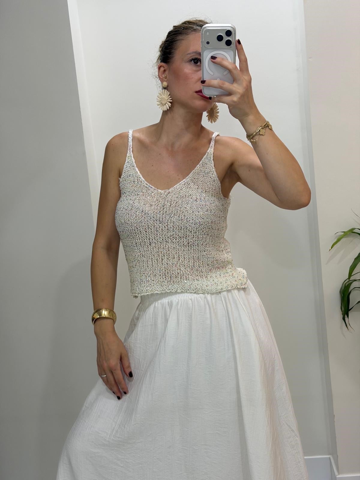 Işıltılı Beach Triko Renkli Taşlı Atlet Beyaz