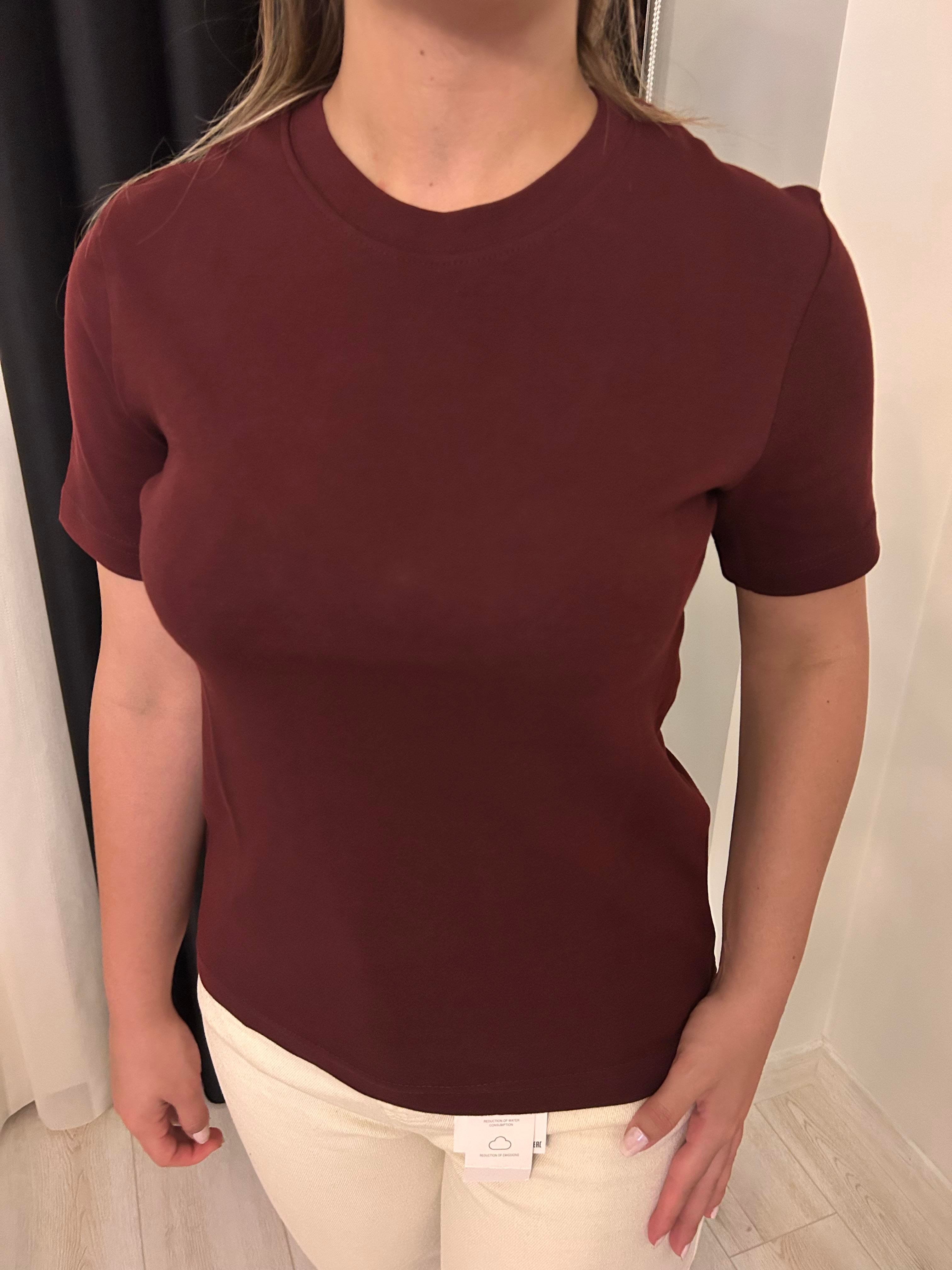 MD Model Pamuklu bisiklet Yaka Basic Tişört Bordo