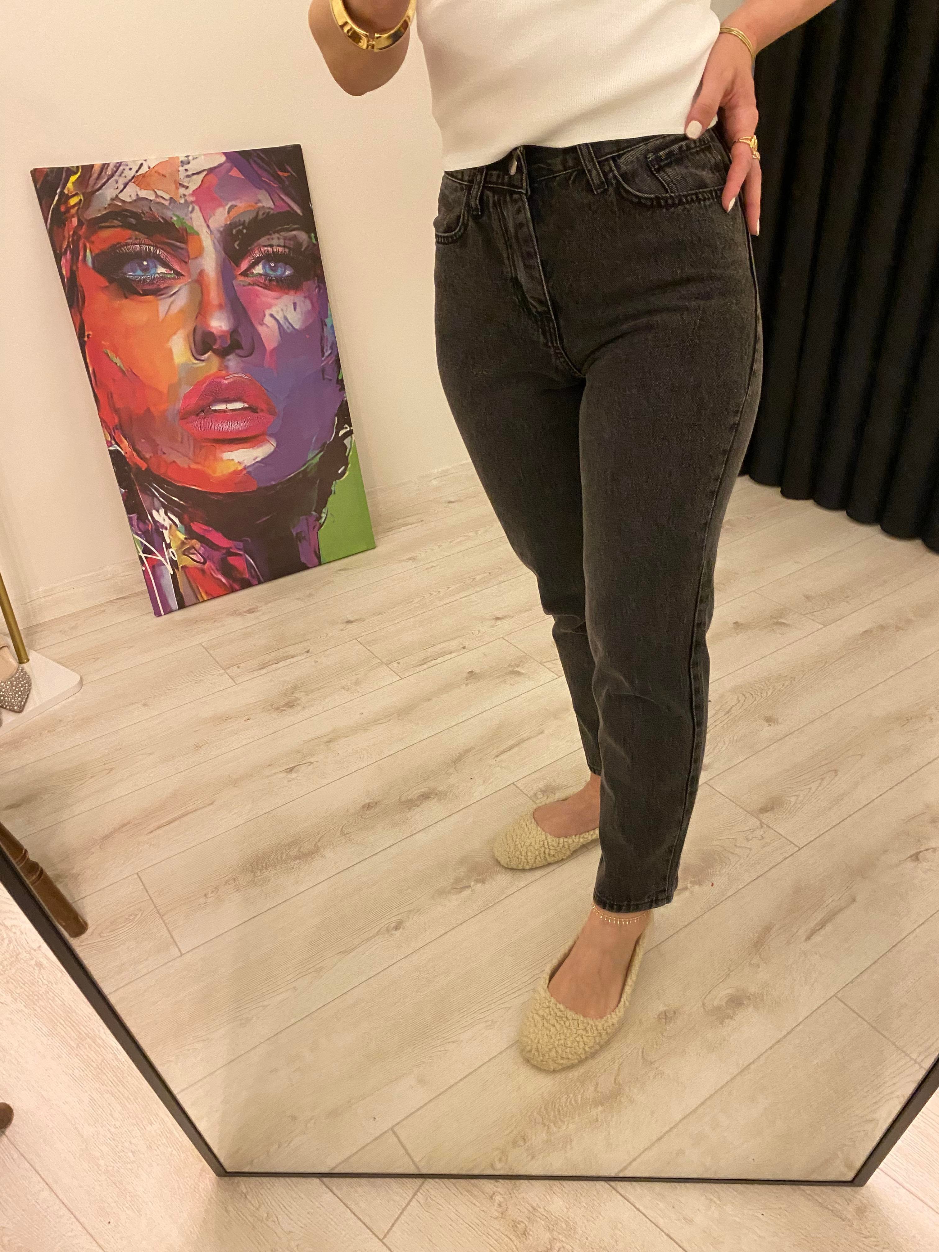 Mom Jean Füme high waist Kot Pantolon