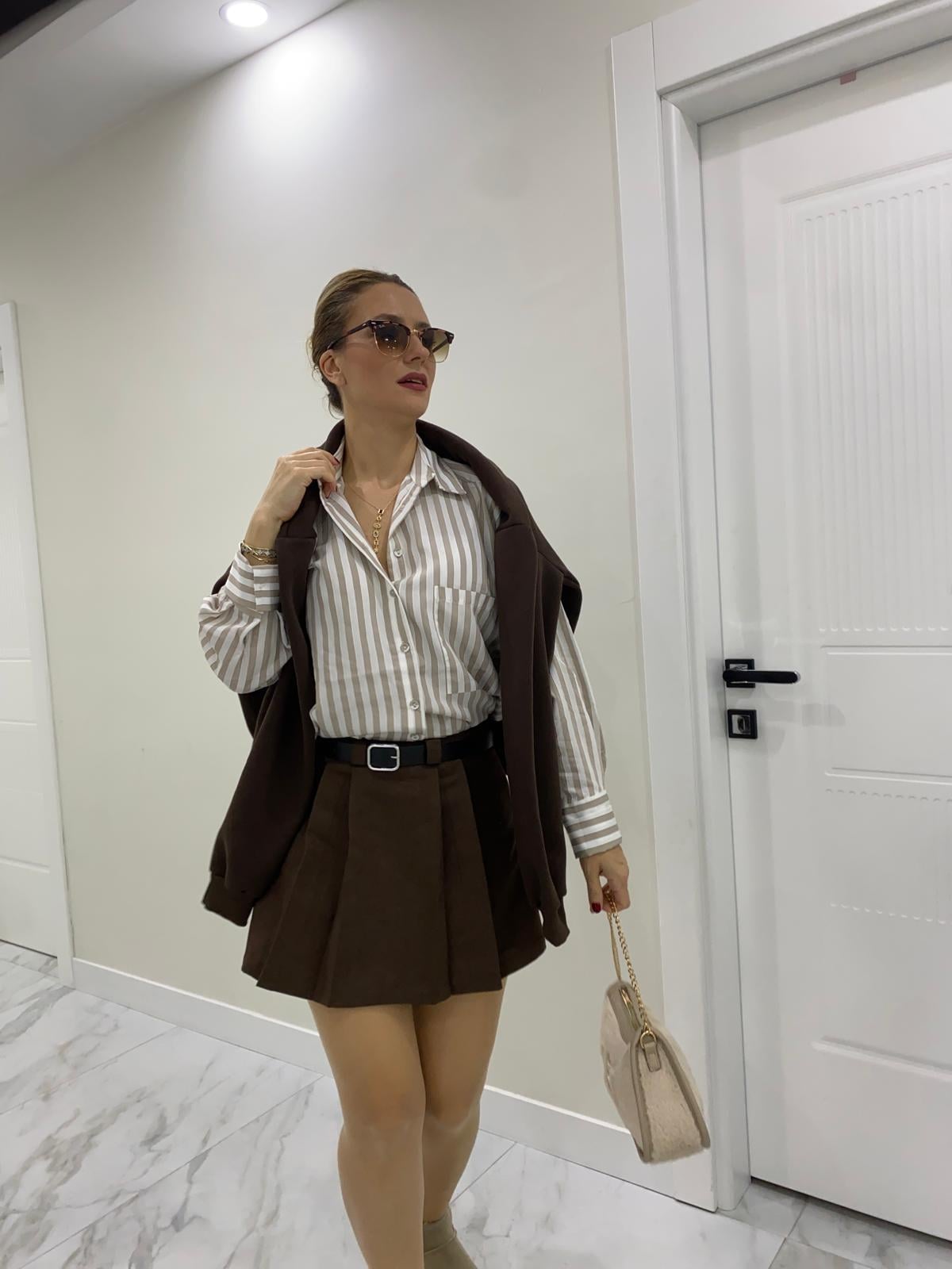 Vizon Çizgili Premium Oversize Gömlek