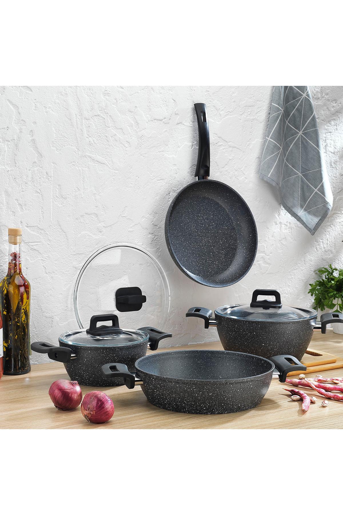 New Stark Granit Tencere Seti-7 Parça-Antrasit