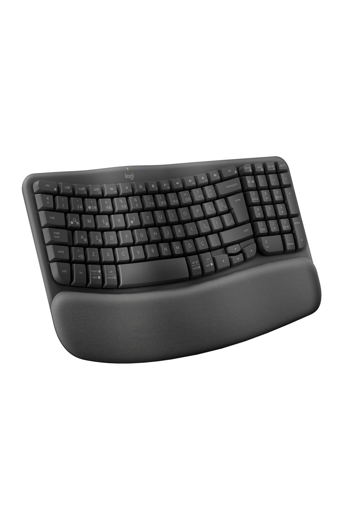 Wave Keys Kablosuz Bluetooth Dolgulu Avuç İçi Destekli Ergonomik Türkçe Q Klavye - Siyah