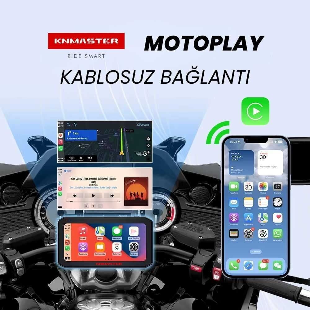 KN Master MotoPlay 2000 – 6.25” 2K Çift Kameralı Kablosuz CarPlay & Android Auto Destekli Motosiklet Multimedya Ekranı