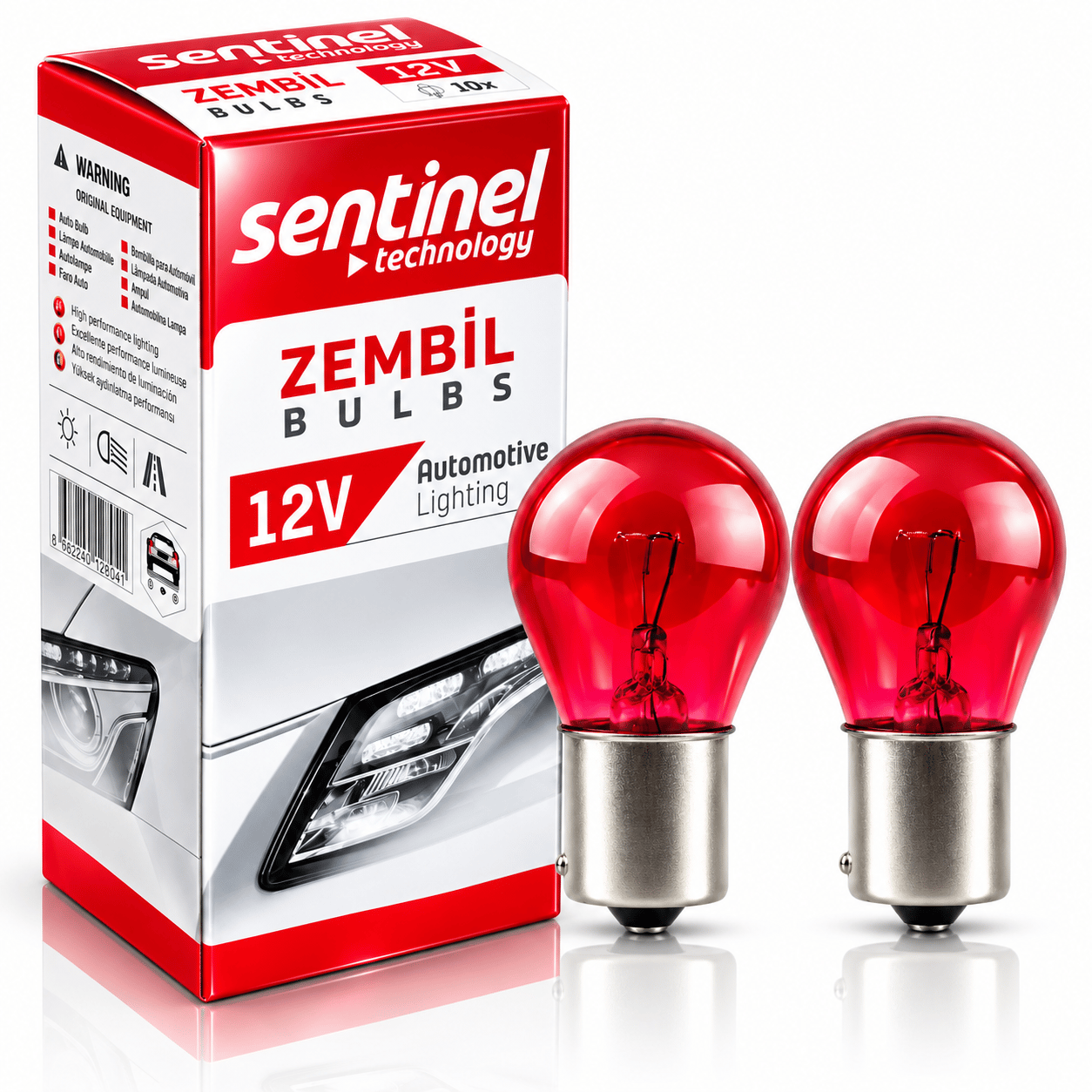 93 Kırmızı Sentinel Zembil Ampul 12V 21W (10 Adet) – Stop, Park ve Sinyal Uyumlu Oto Ampul Seti