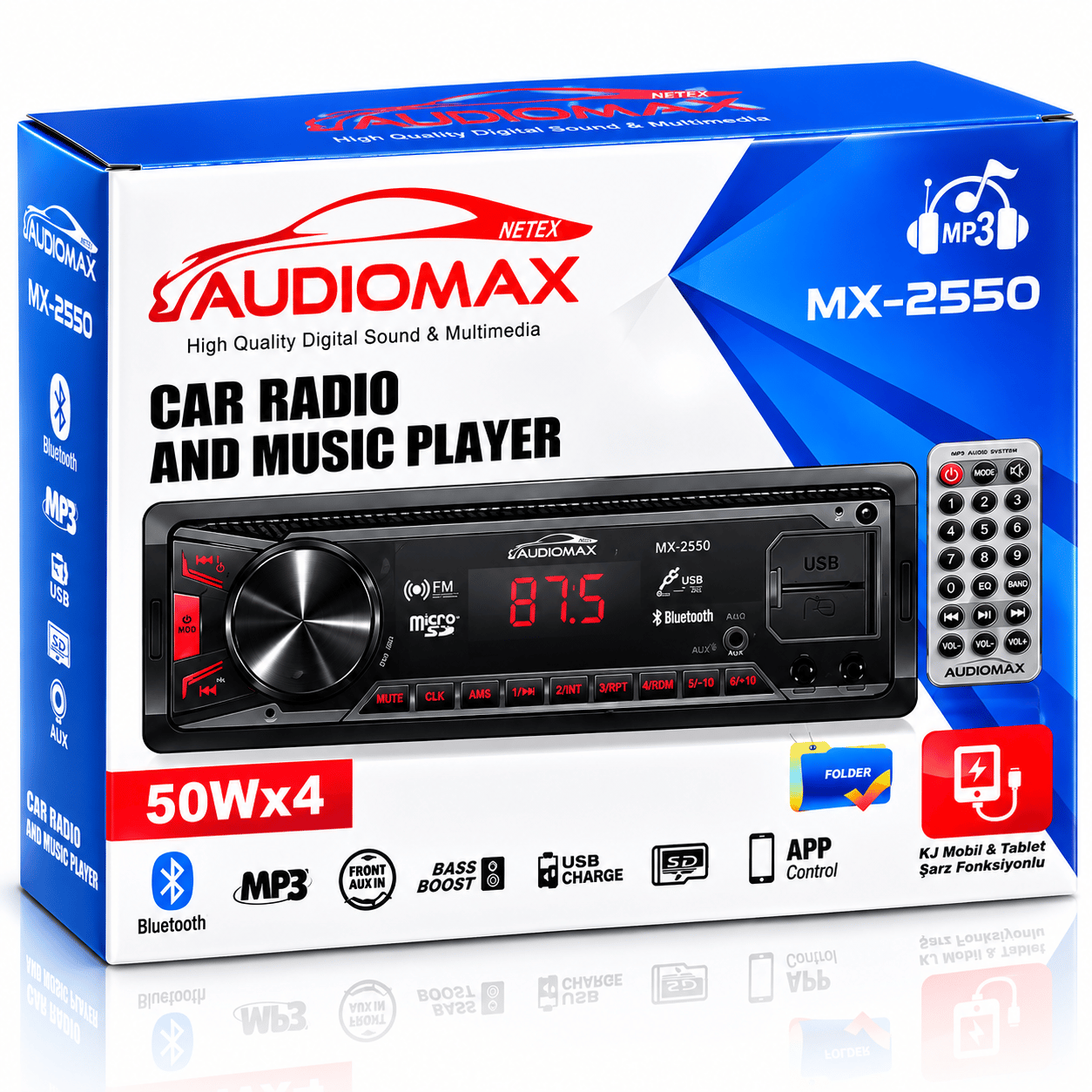 AUDIOMAX MX-2550 Çift USB'li Oto Teyp – Araç İçi Multimedya ve Müzik Çalar