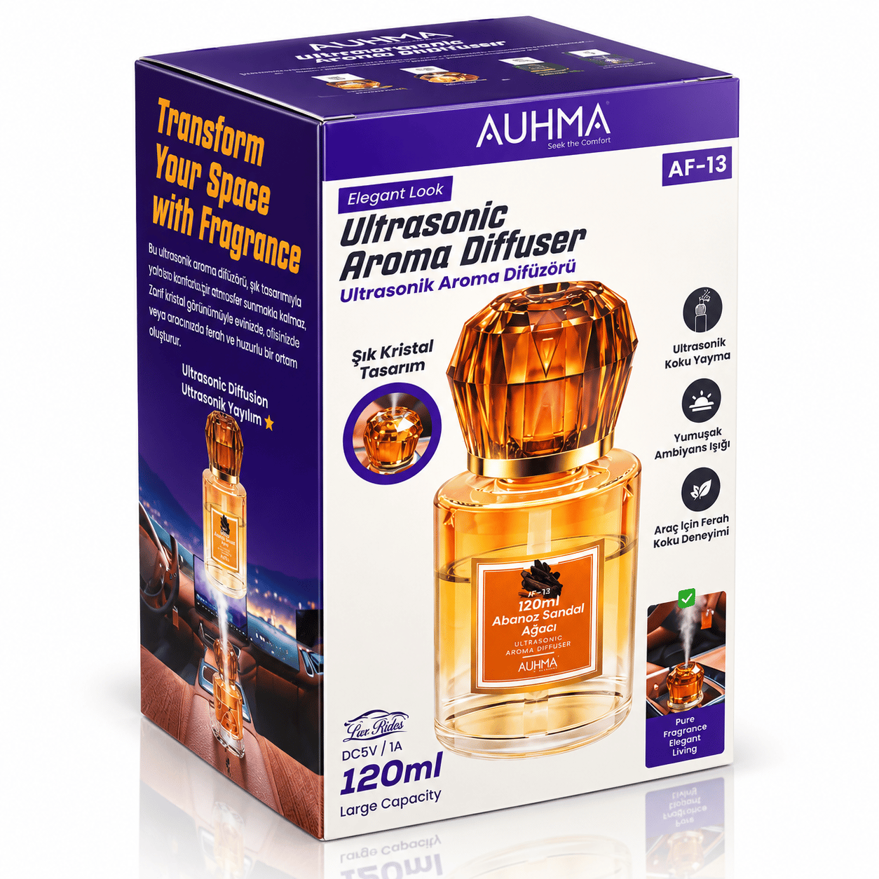AUHMA AF-13 120 ml Şarjlı Işıklı Mini Nemlendirici Buhar Makinesi