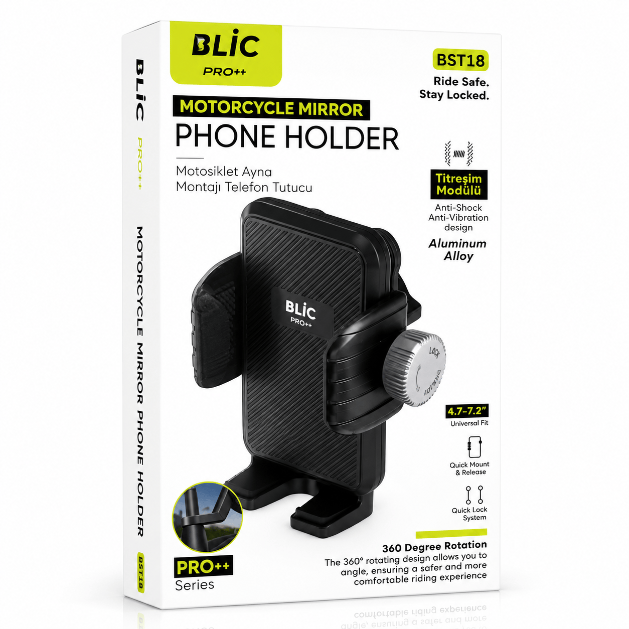 BST18 Motosiklet Telefon Tutucu Gidon Bağlantılı 360° Dönebilen Universal Telefon Tutacağı