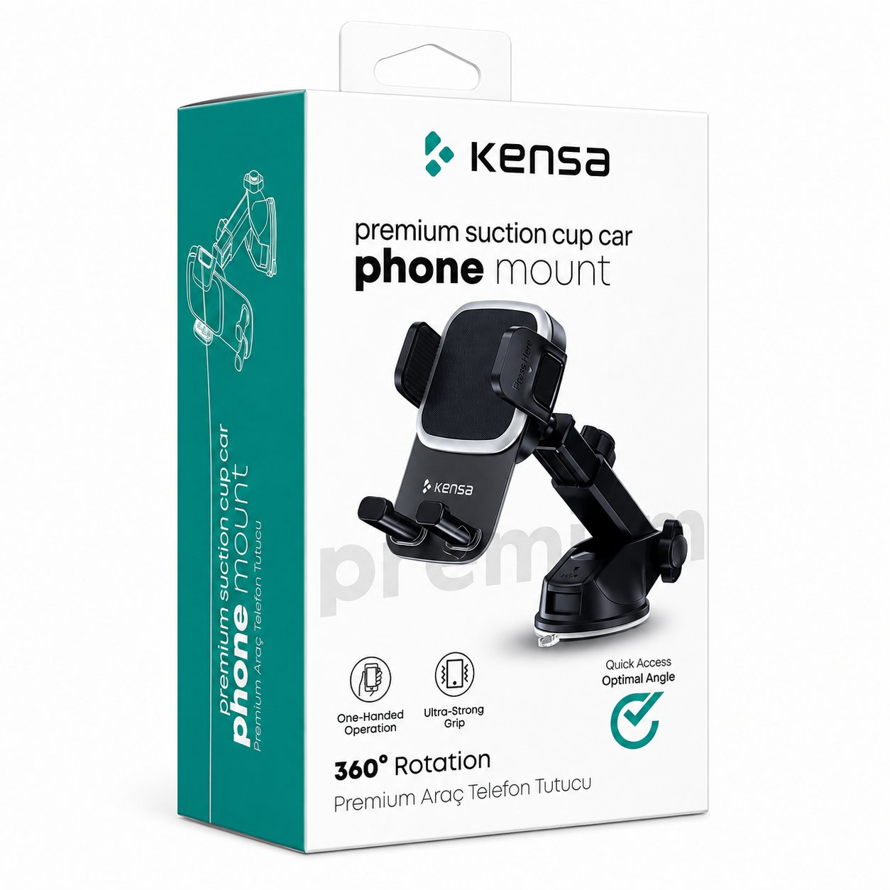 KENSA T-137 Vakumlu Araç İçi Telefon Tutucu 360° Dönebilen Vantuzlu Universal Telefon Tutacağı