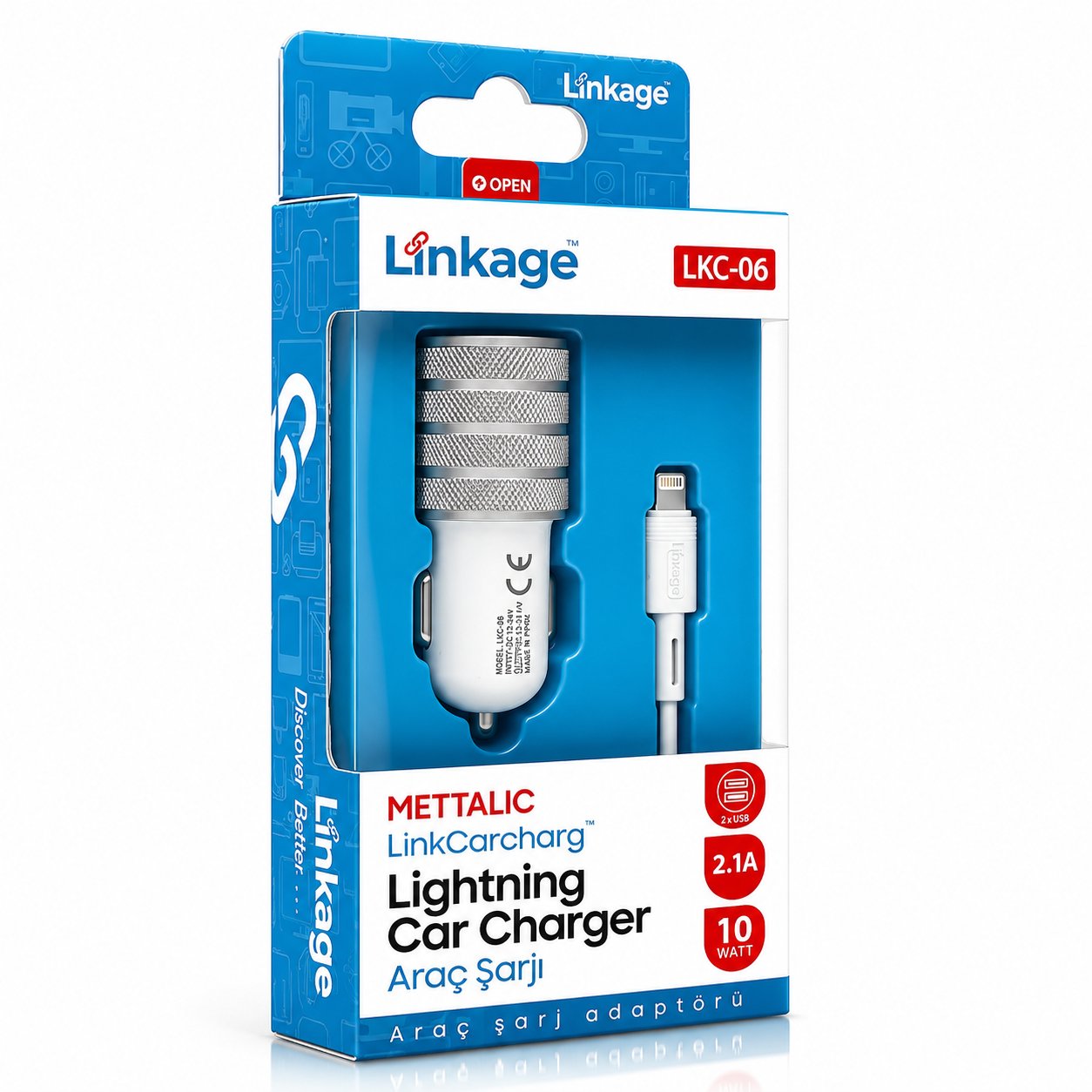 LİNKAGE LKC-06 Araç Şarjı ve iPhone Şarj Kablolu 2 USB 2.1A Lightning Araç Şarj Cihazı
