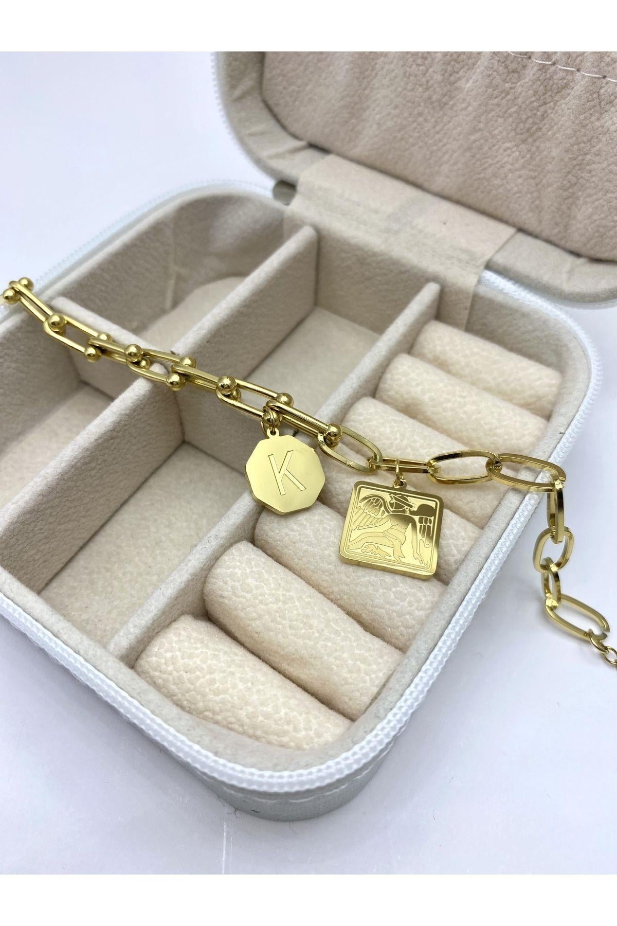 Çelik Bileklik Gold K Harfli