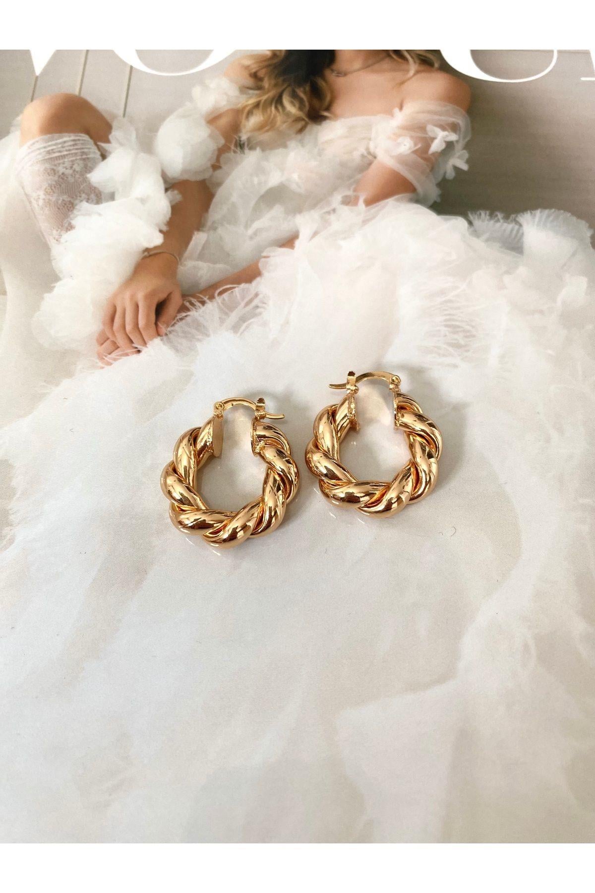 Çelik Küpe Halka Retro Model Gold