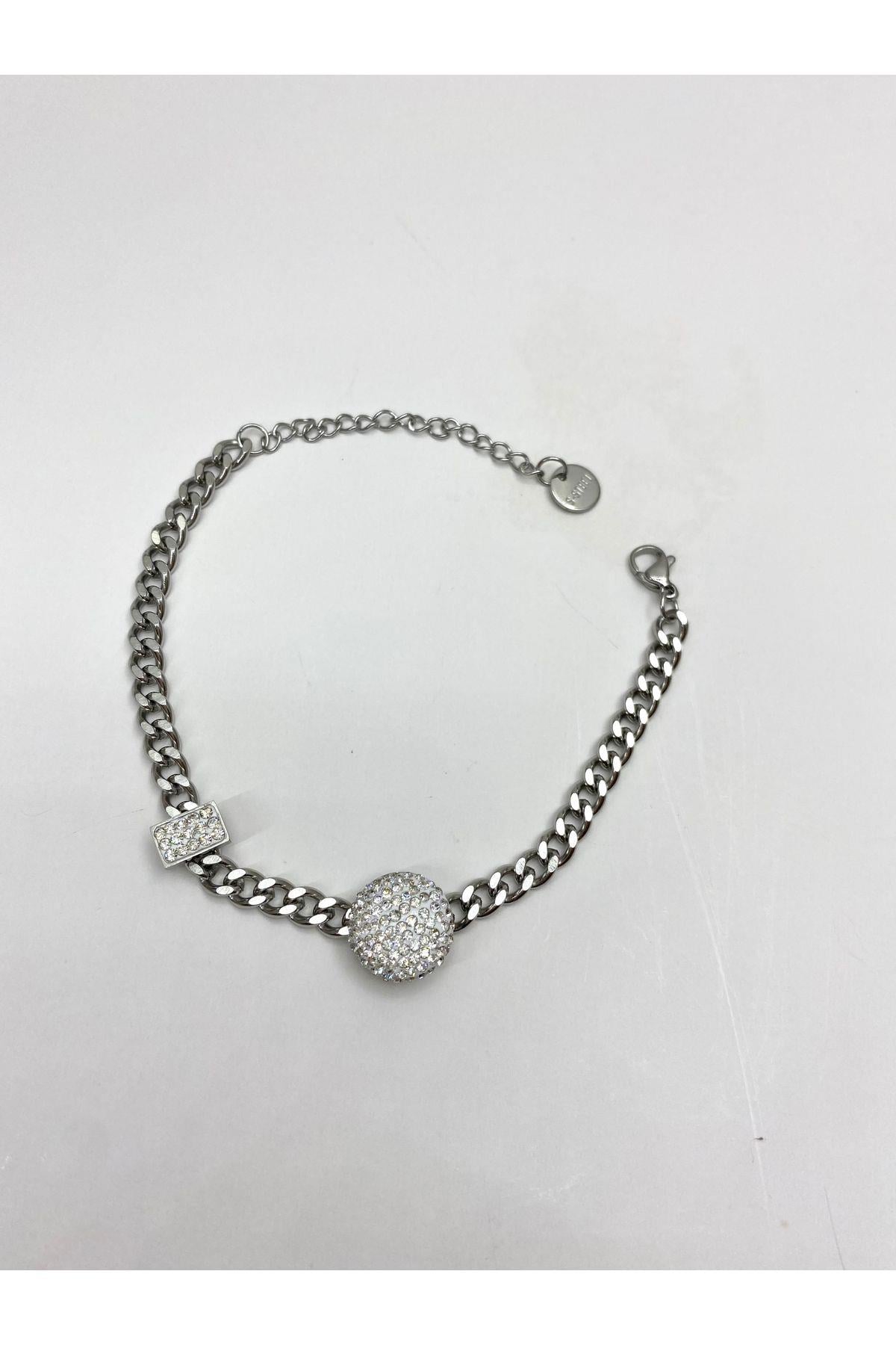 Çelik Zirkon Taşlı Bileklik Silver