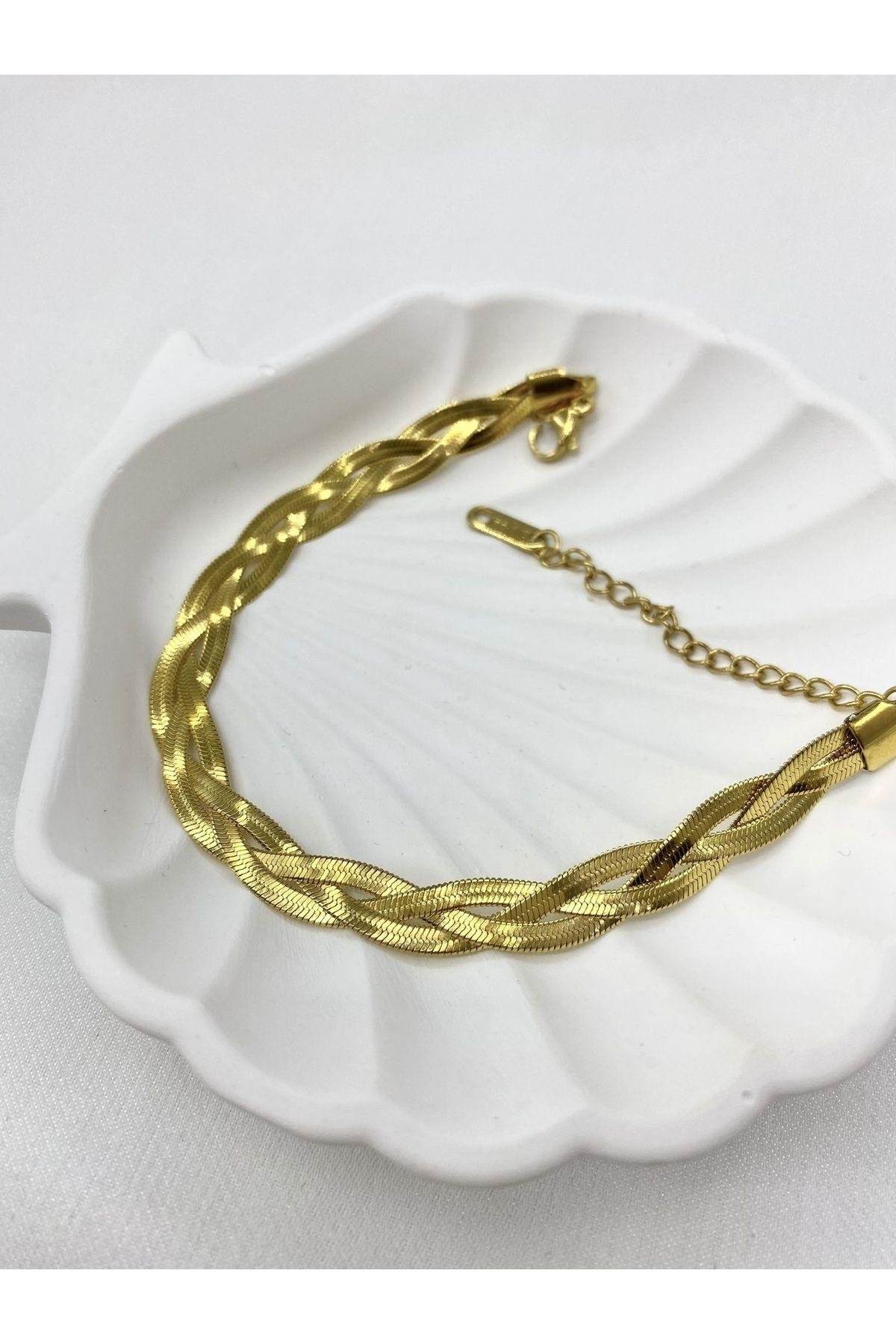 Üçlü Gold İtalyan Sarmal Çelik Bileklik