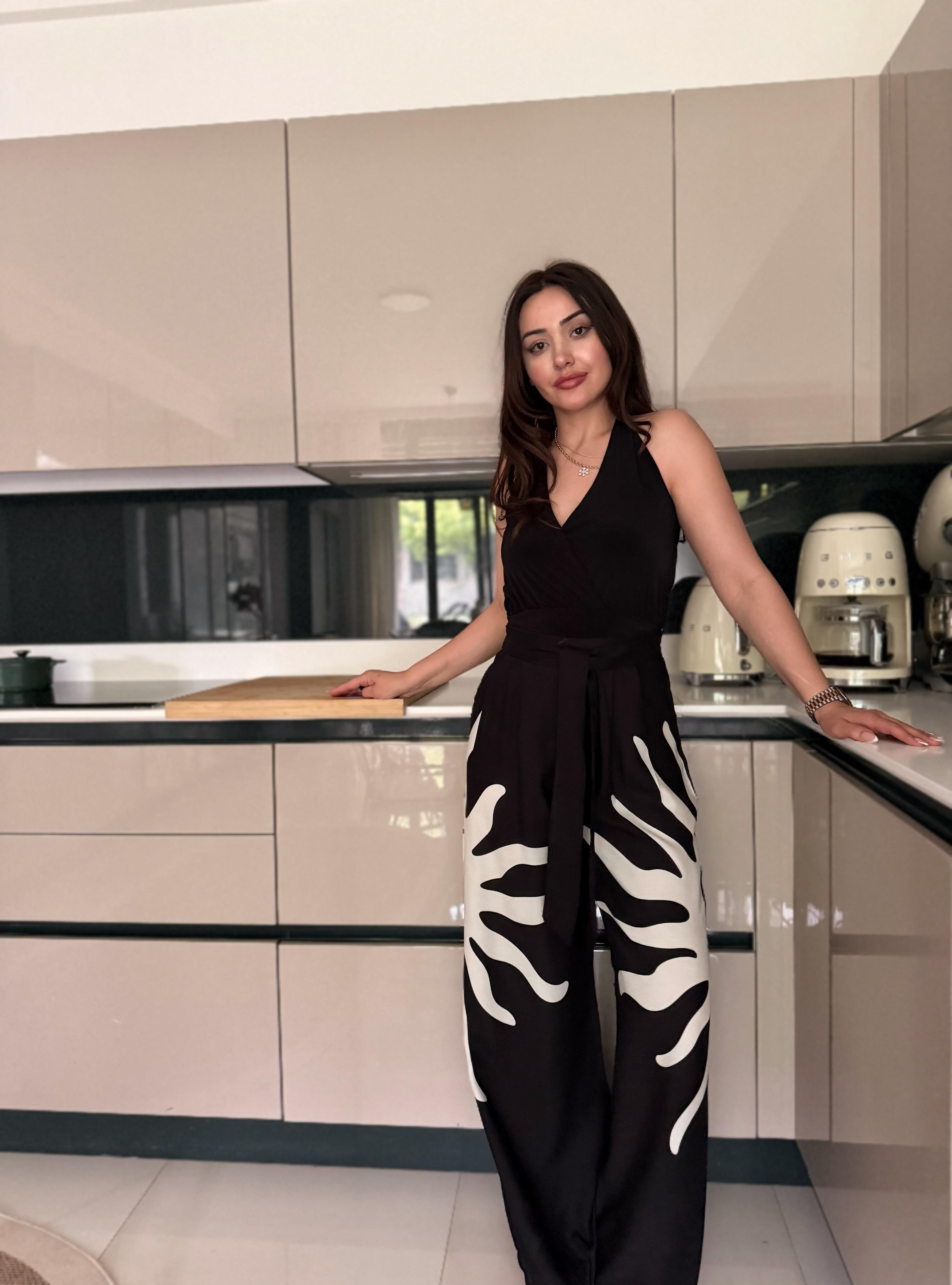 GÜNEŞ DESENLİ YÜKSEK BEL PANTOLON